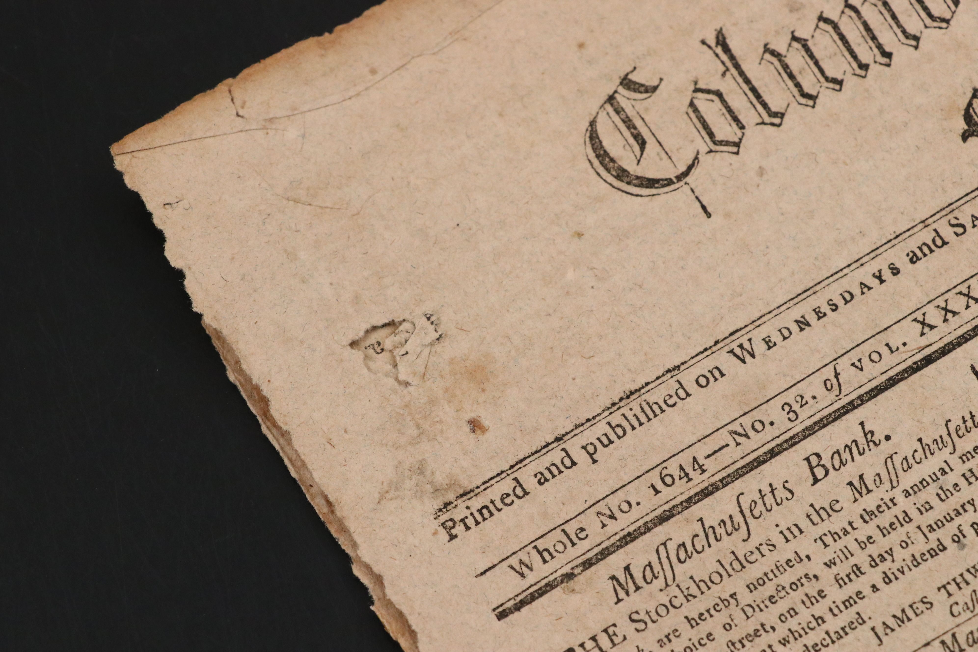 "Columbian Centinel" Massachusetts Federalist Newspaper, 1799