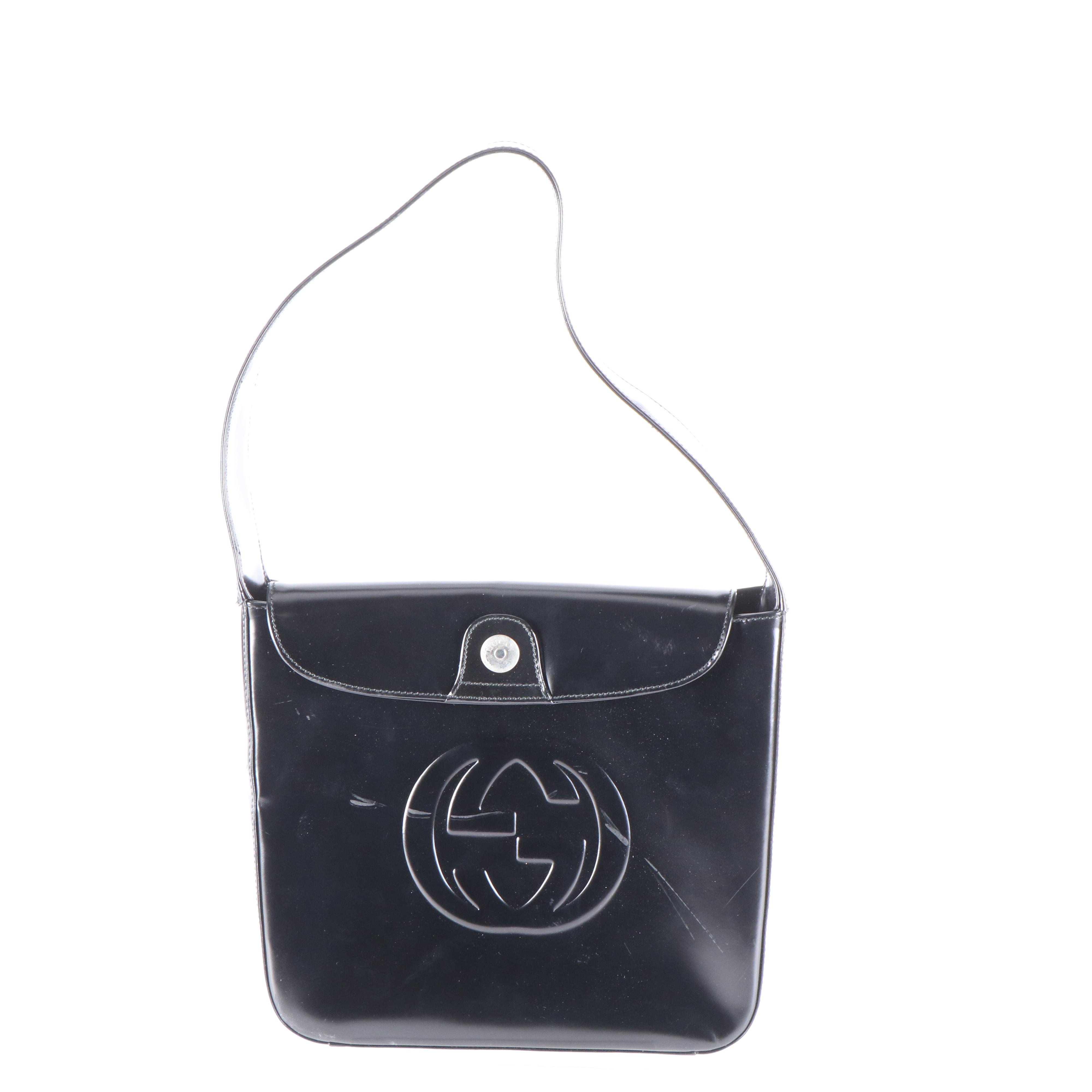 Gucci Interlocking G Shoulder Bag in Black Patent Leather