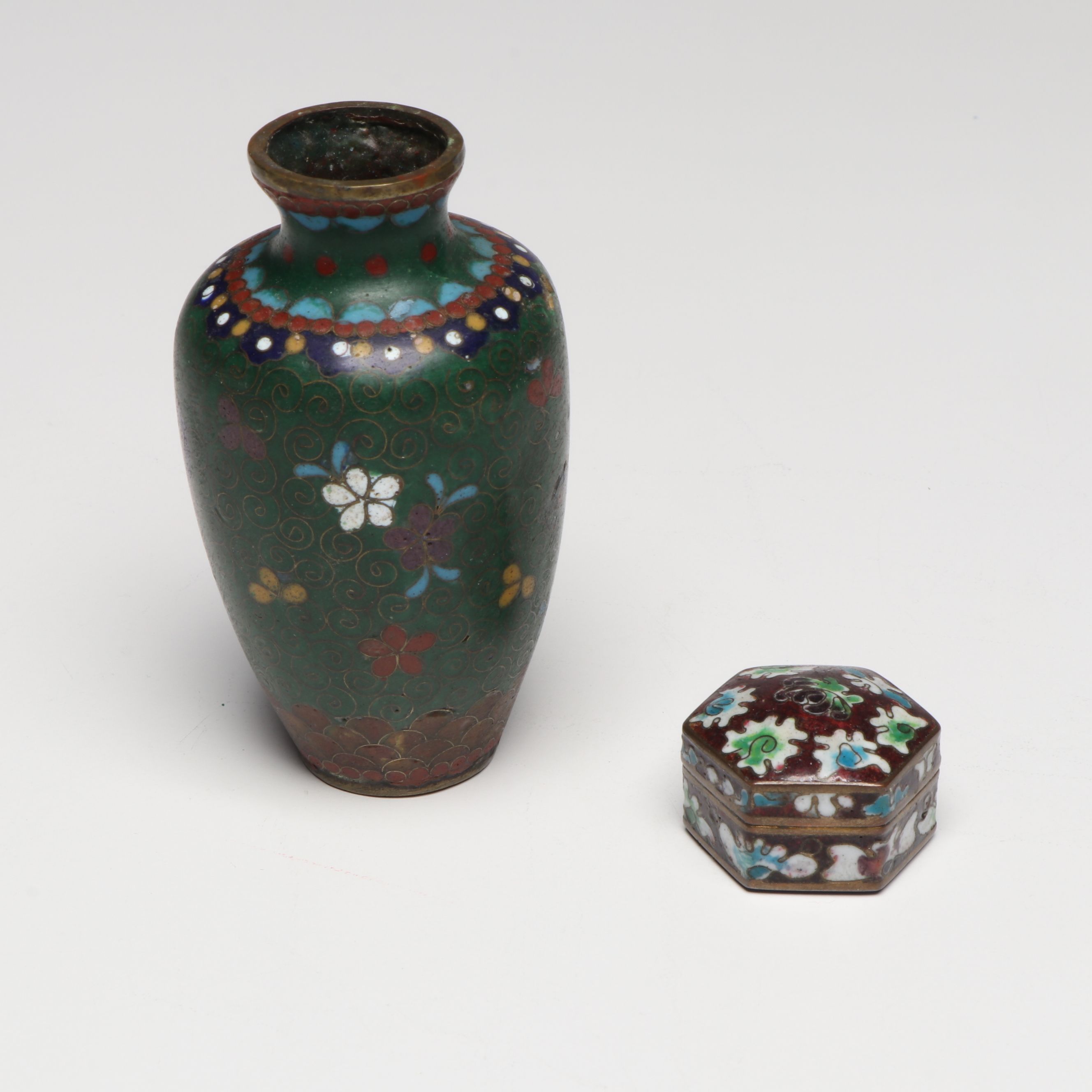 Cloisonné Enamel Vases, Figurines, Tea Pot, and More Table Accessories
