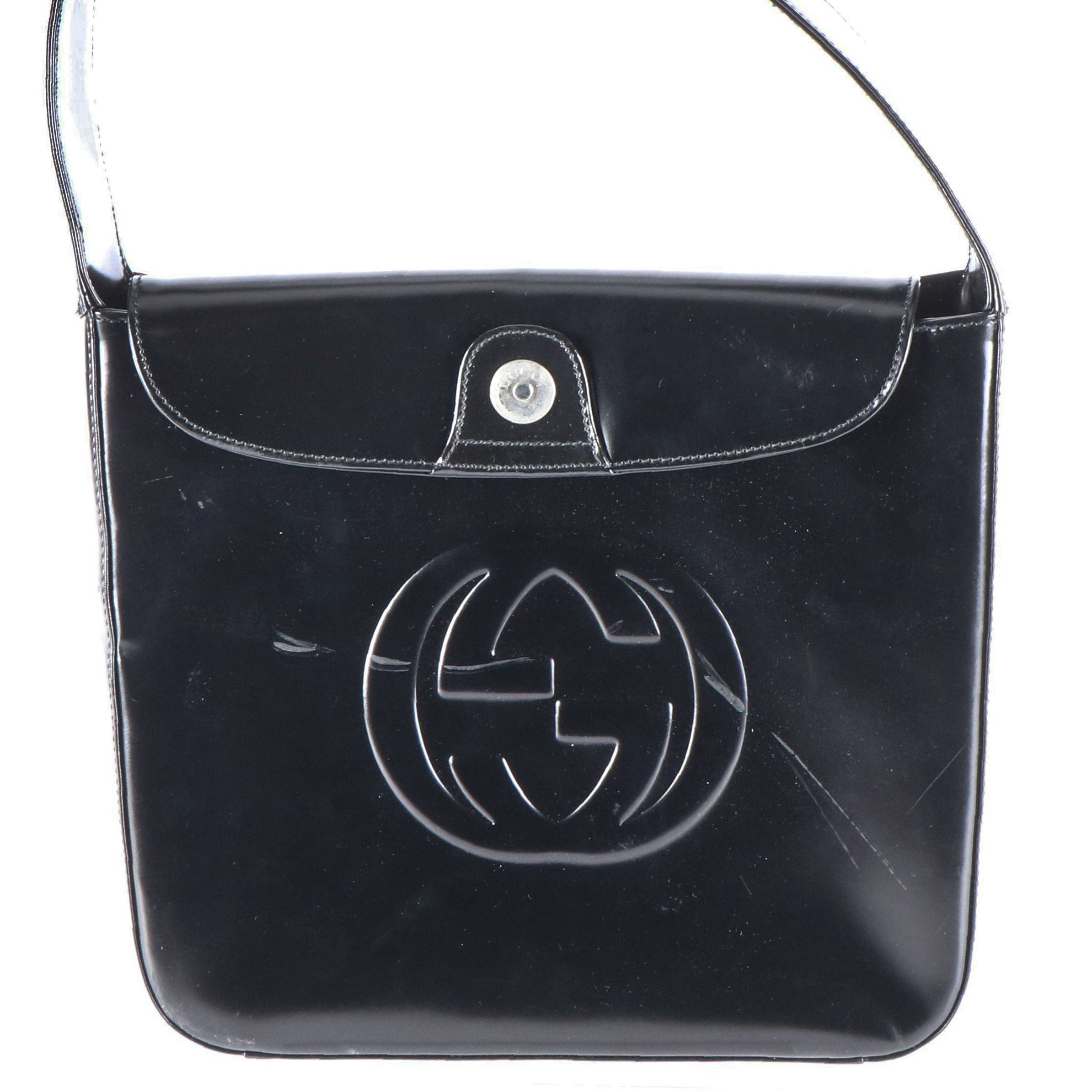Gucci Interlocking G Shoulder Bag in Black Patent Leather