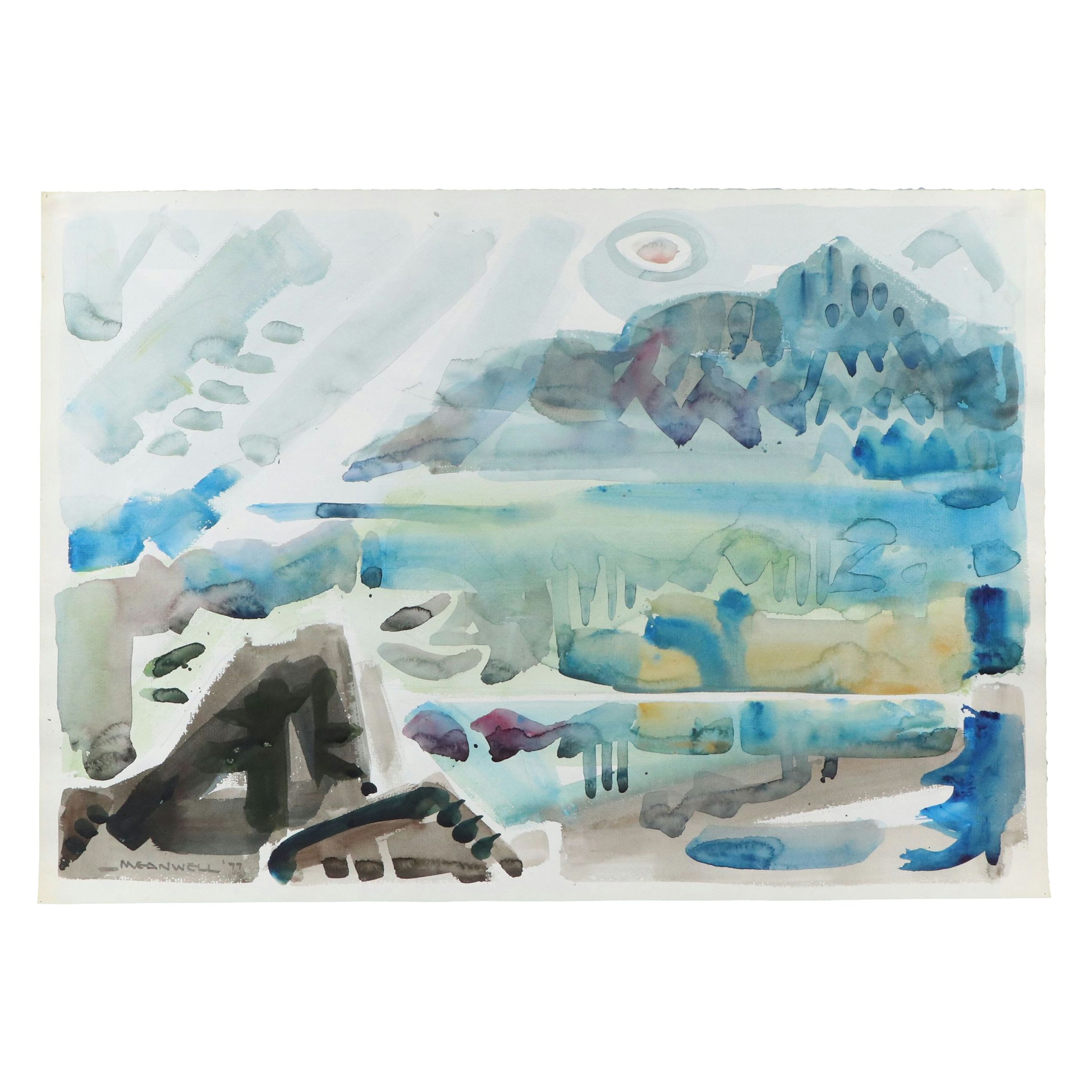 Jack Meanwell Watercolor Painting: Abstract, 1977
