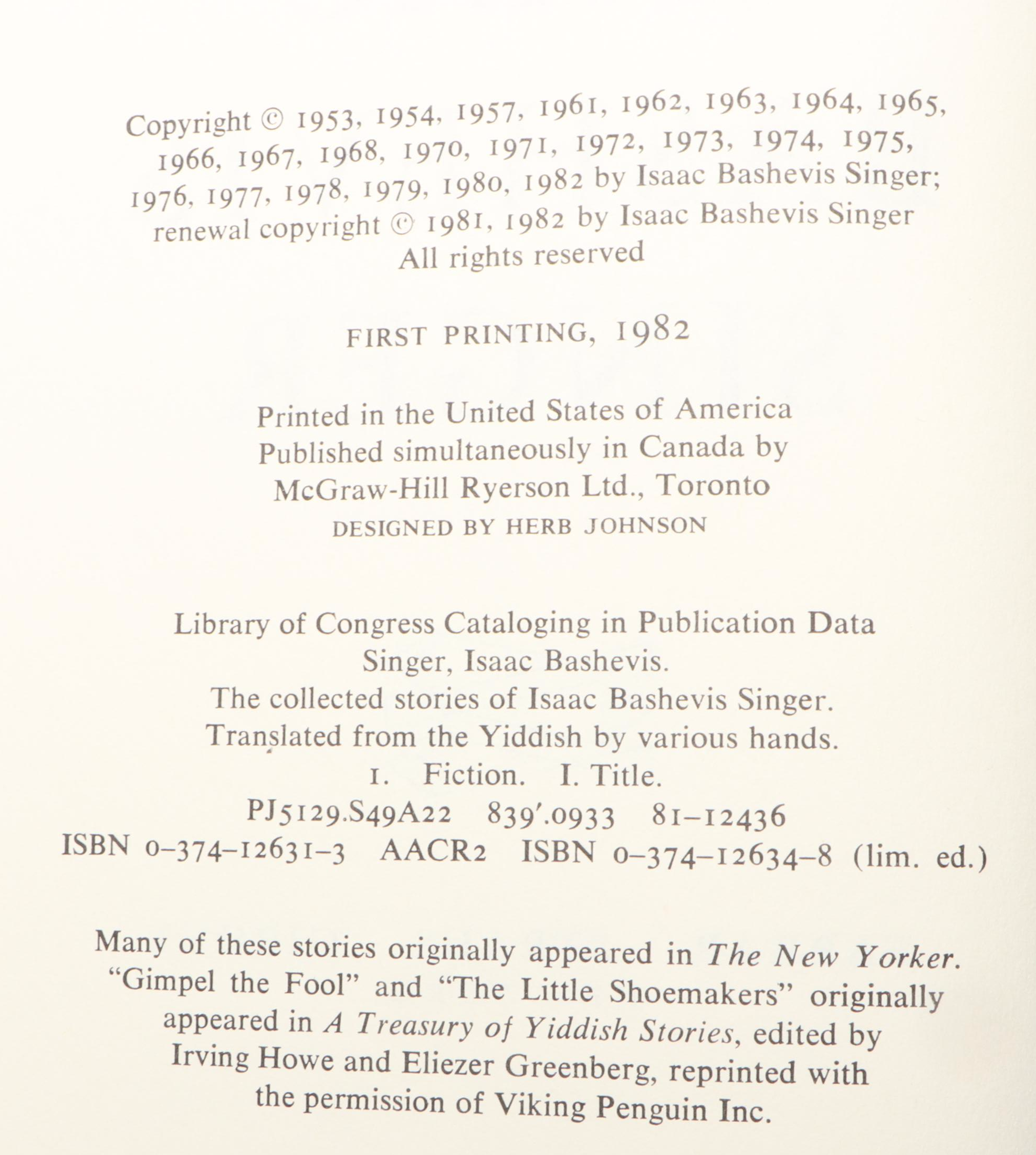 First Edition "The Magic Barrel" with Signed Isaac Bashevis Singer Compilation
