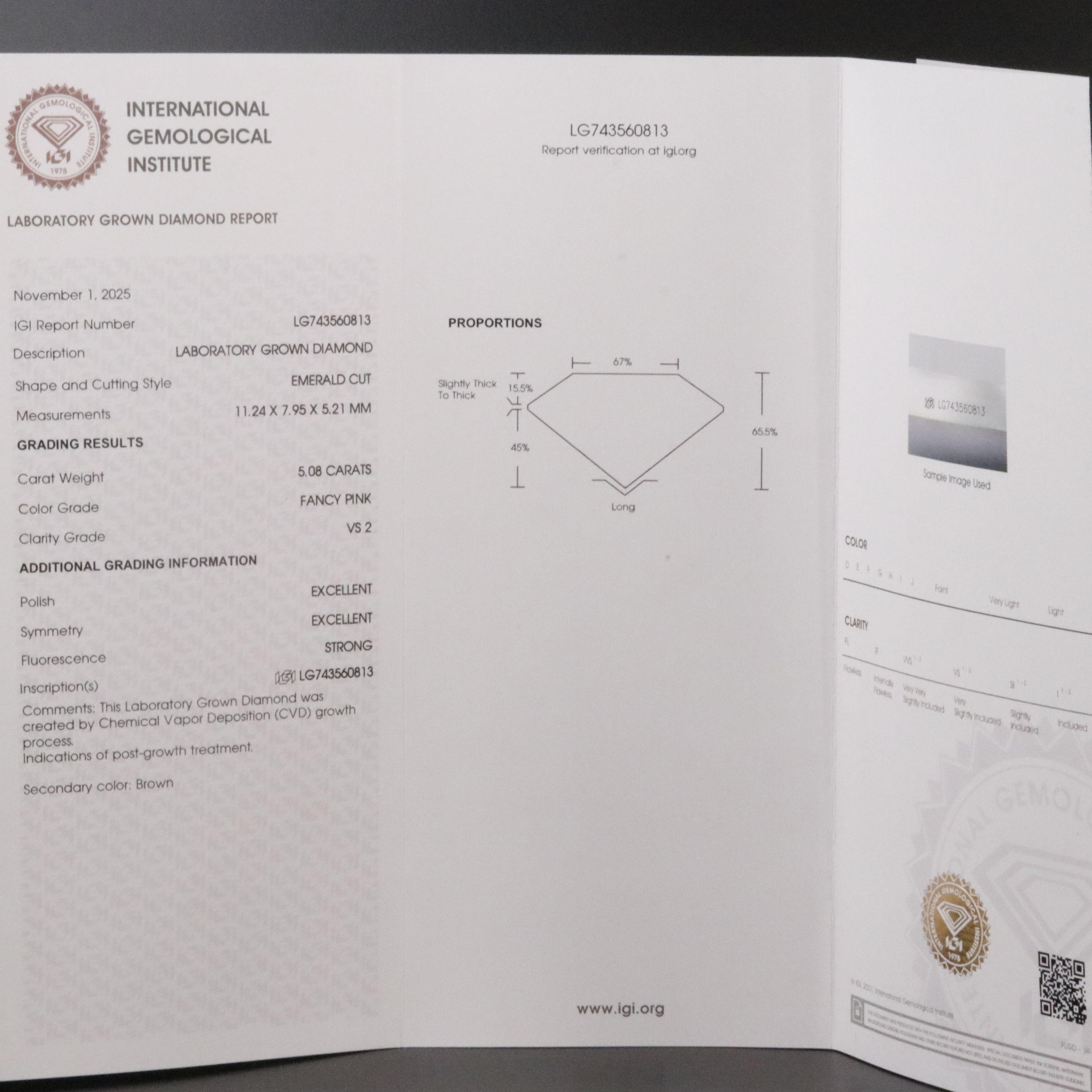 18K 5.08 CT Lab Grown Fancy Pink Diamond Solitaire Ring with IGI Report