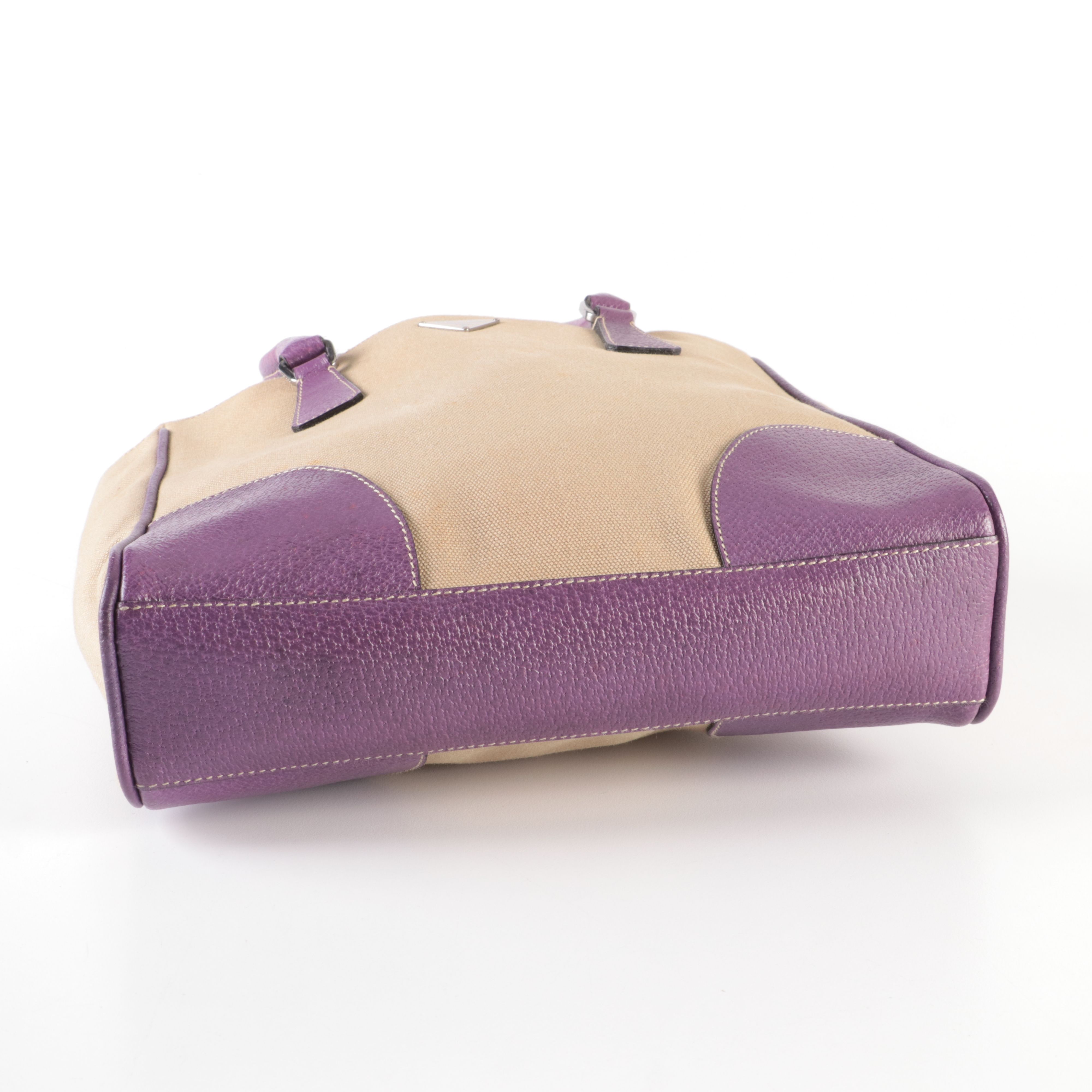Prada Tote Bag in Beige Canvas and Purple Leather