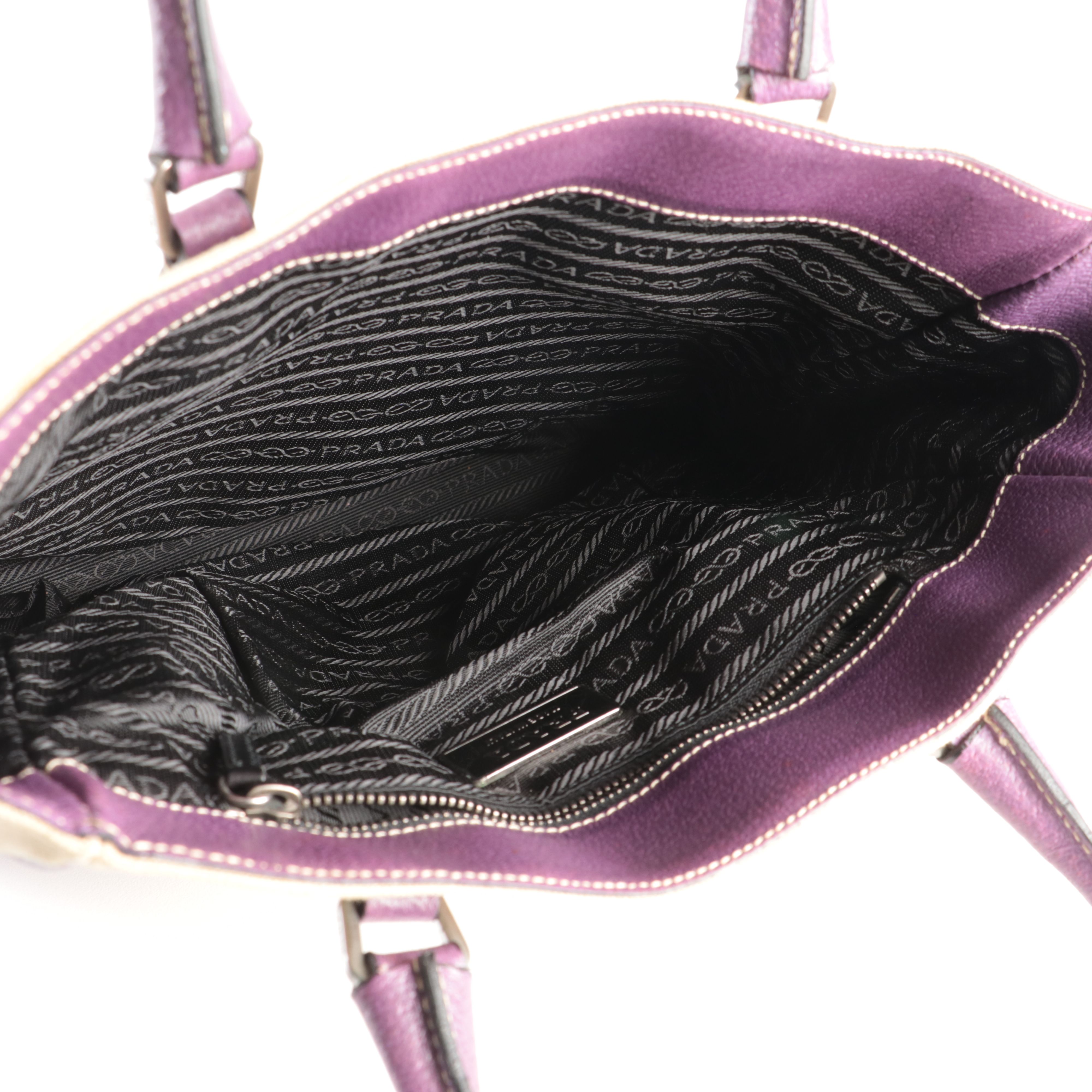 Prada Tote Bag in Beige Canvas and Purple Leather