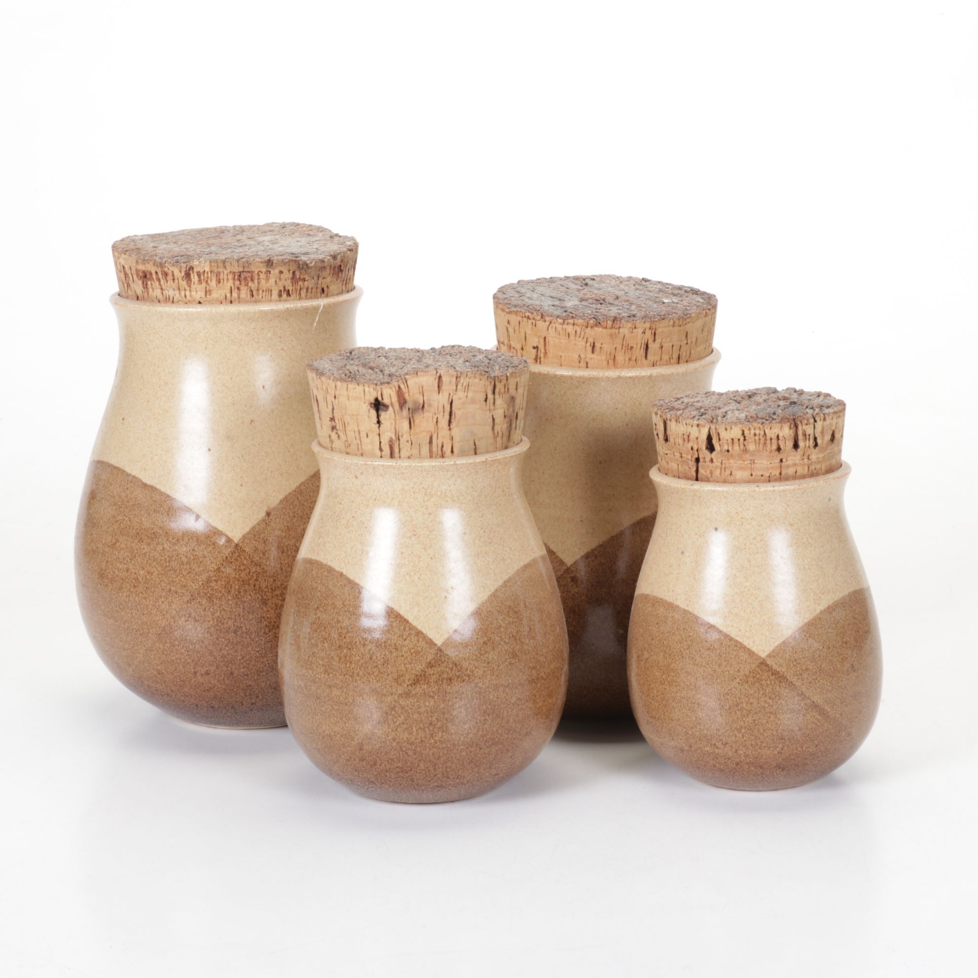 Wheel-Thrown Pottery Canister Set with Rustic Cork Stoppers, 1987