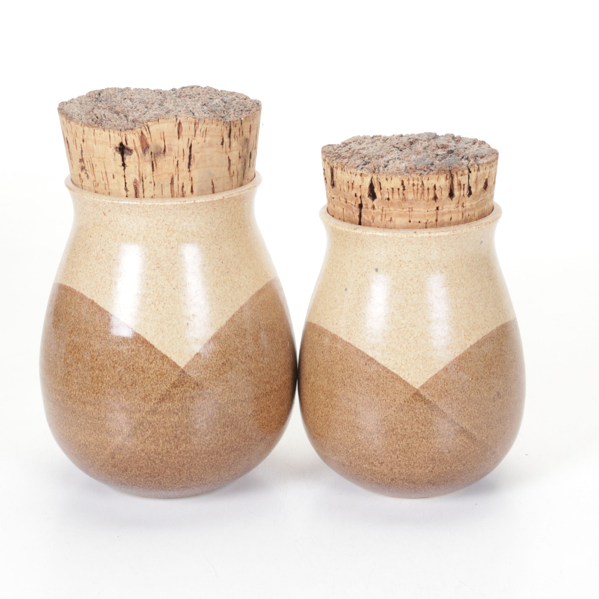 Wheel-Thrown Pottery Canister Set with Rustic Cork Stoppers, 1987