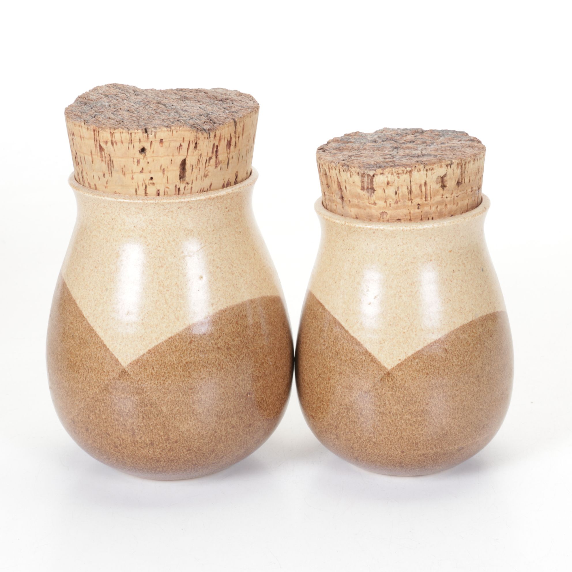 Wheel-Thrown Pottery Canister Set with Rustic Cork Stoppers, 1987