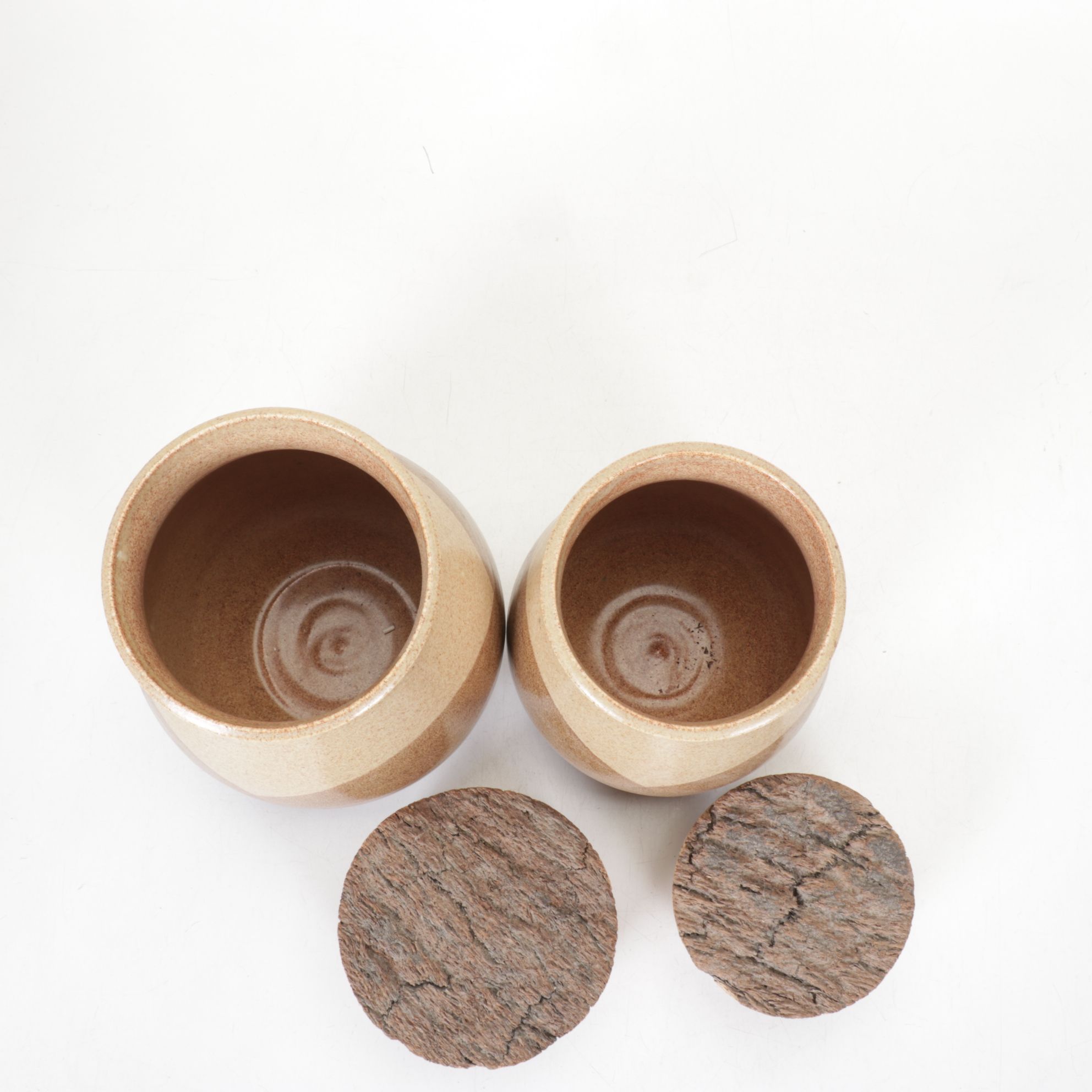 Wheel-Thrown Pottery Canister Set with Rustic Cork Stoppers, 1987