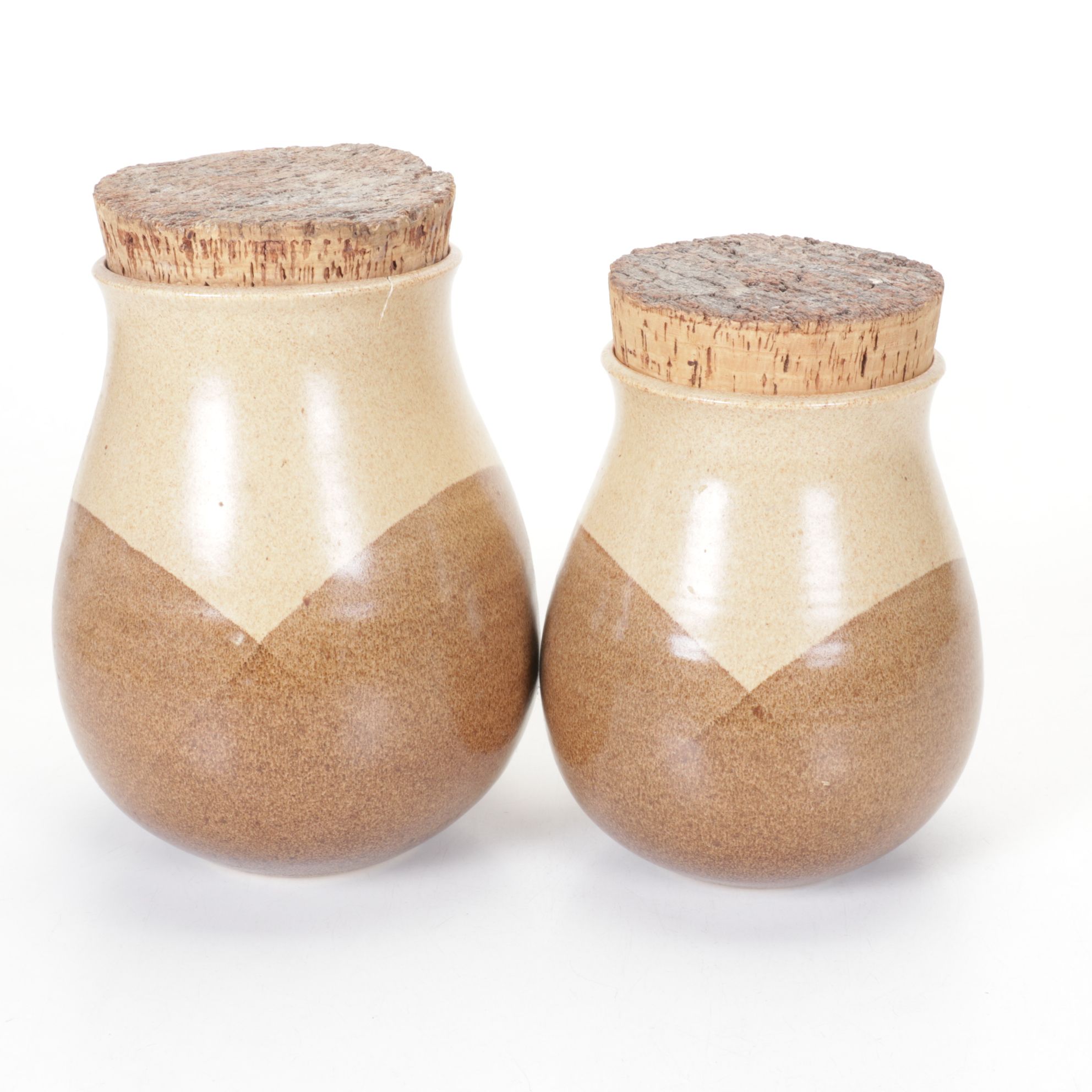 Wheel-Thrown Pottery Canister Set with Rustic Cork Stoppers, 1987