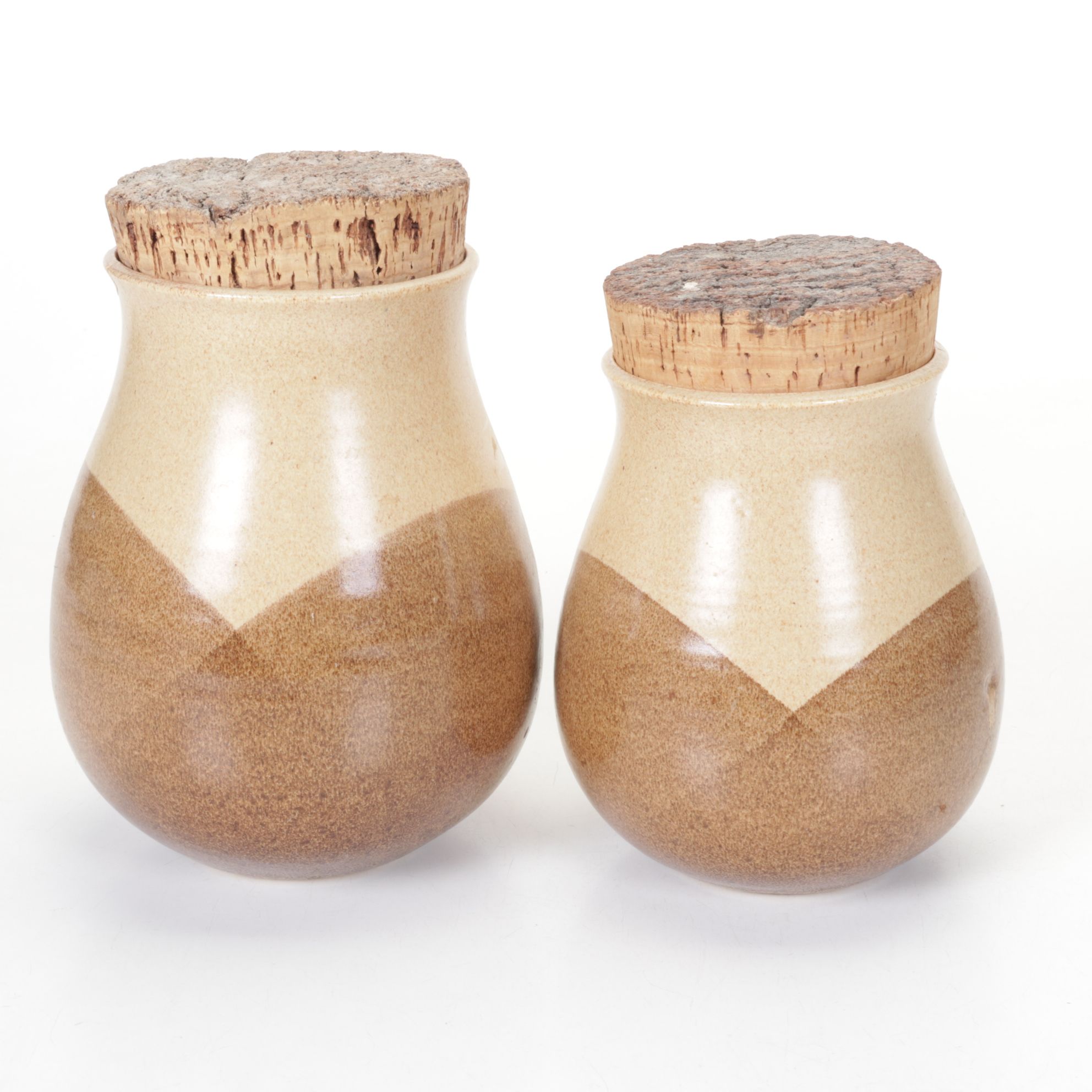 Wheel-Thrown Pottery Canister Set with Rustic Cork Stoppers, 1987