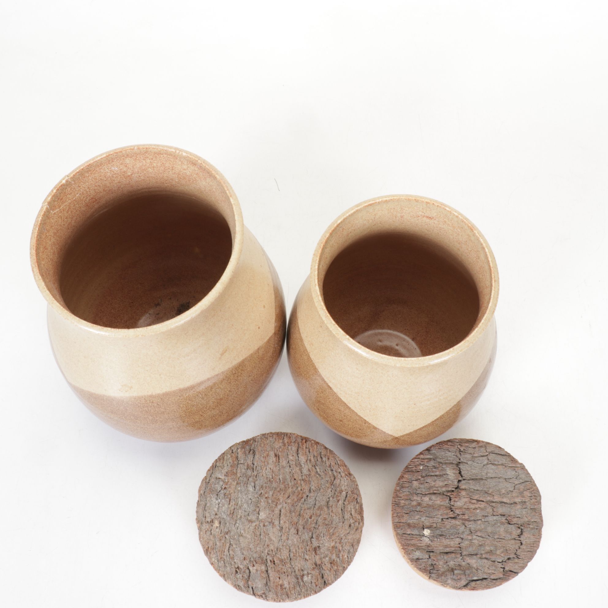Wheel-Thrown Pottery Canister Set with Rustic Cork Stoppers, 1987