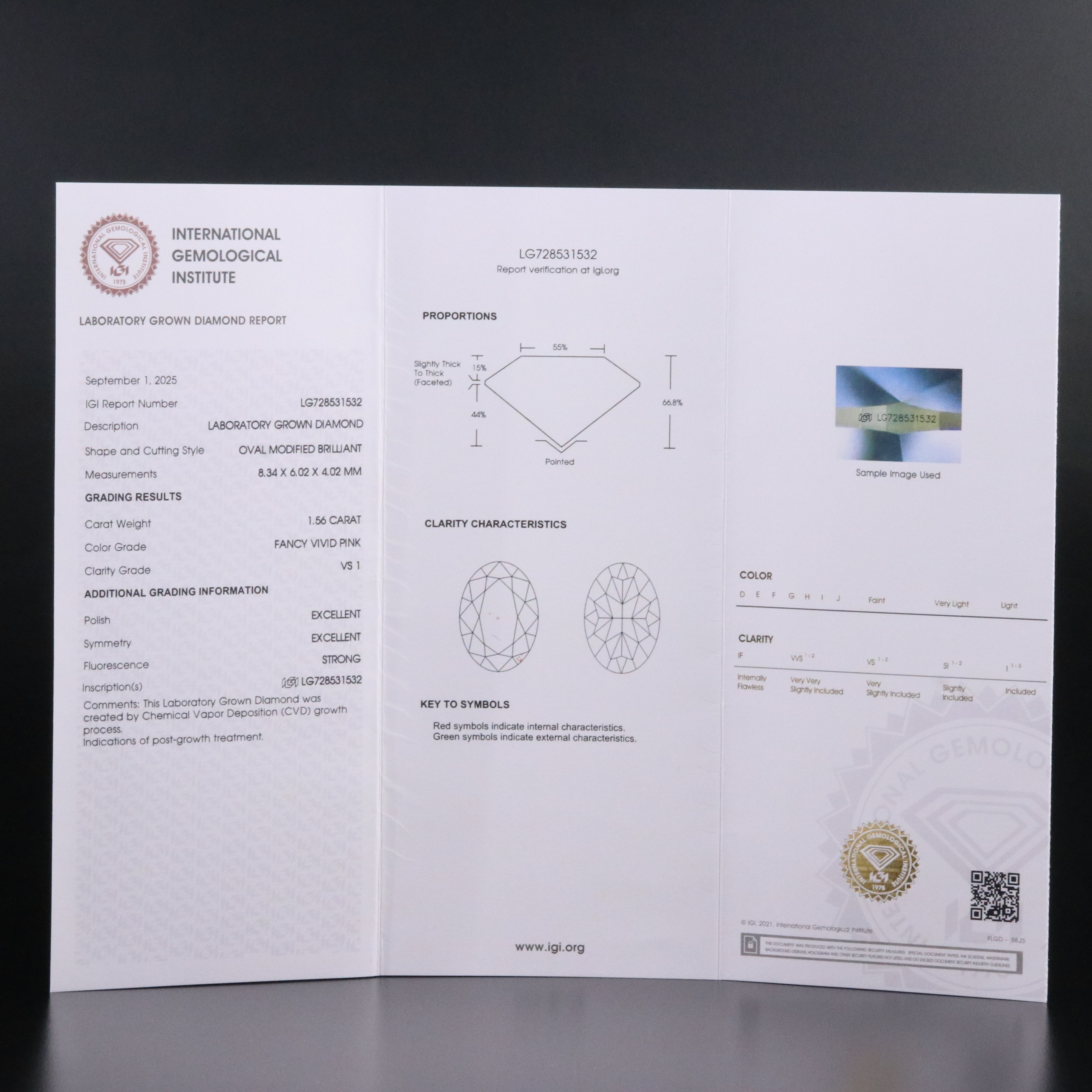 Loose 1.56 CT Lab Grown Fancy Pink Diamond with IGI Report