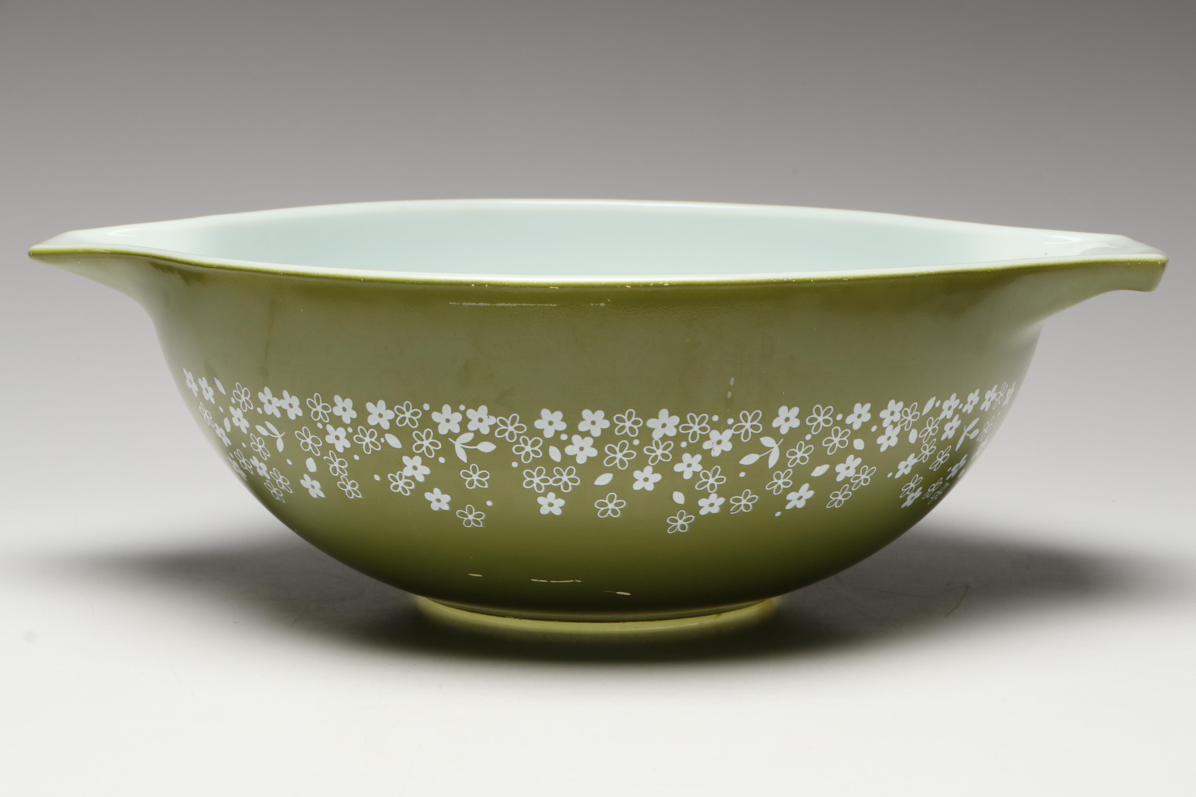 Pyrex "Crazy Daisy" Cinderella Mixing Bowls with "Verde" Round Casseroles