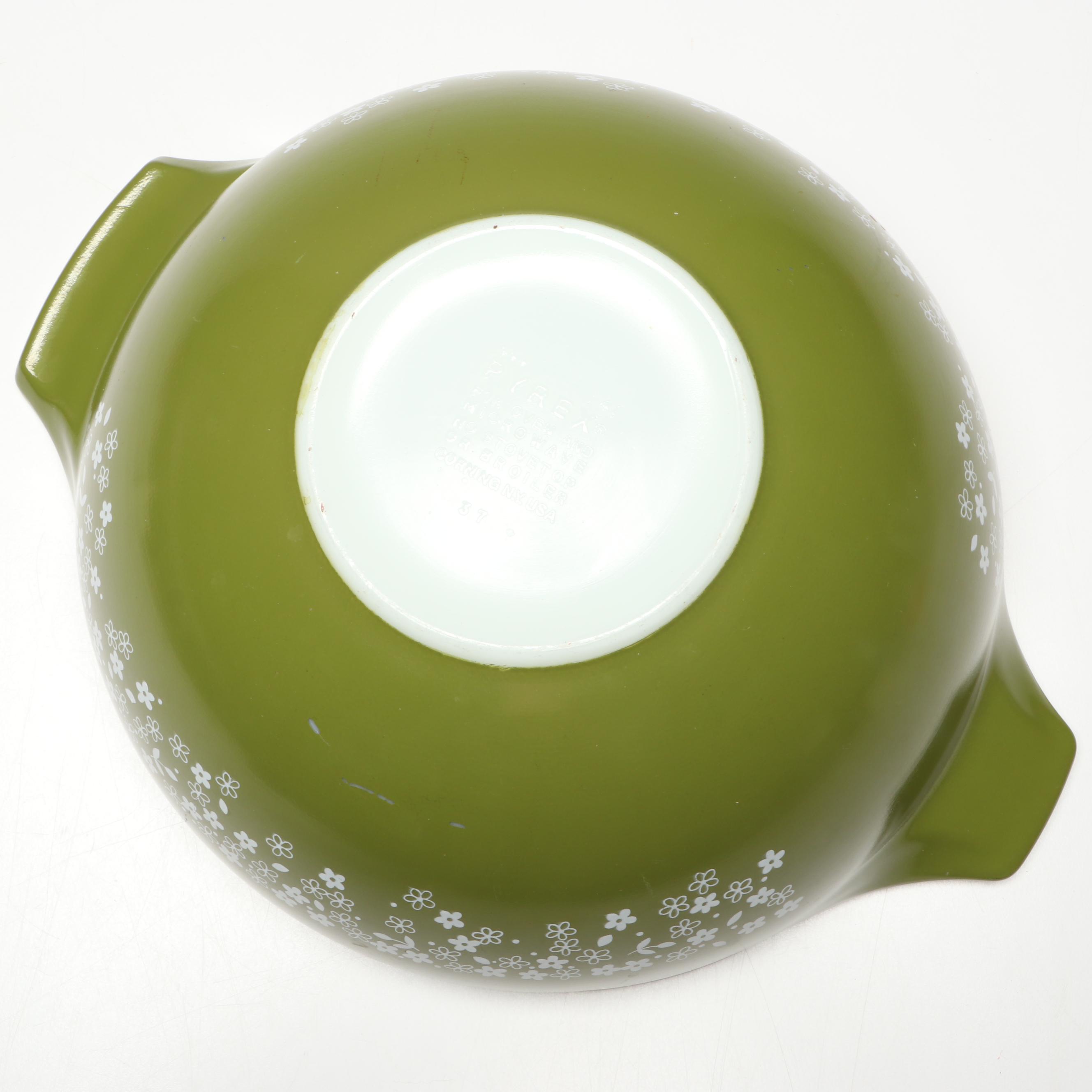 Pyrex "Crazy Daisy" Cinderella Mixing Bowls with "Verde" Round Casseroles