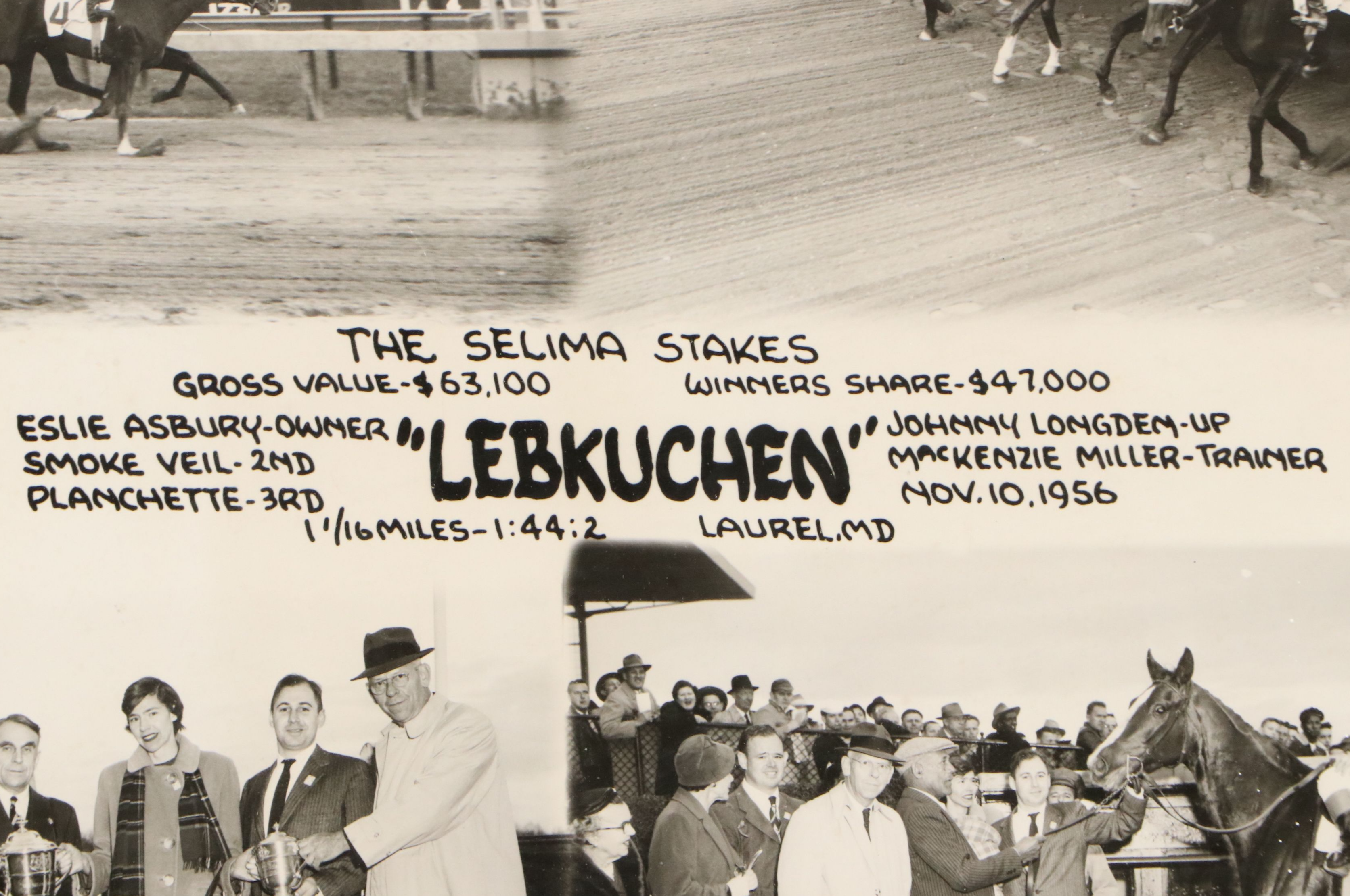 Laurel Park Selima Stakes Winner Lebkuchen Photo Finish Collage, 1956
