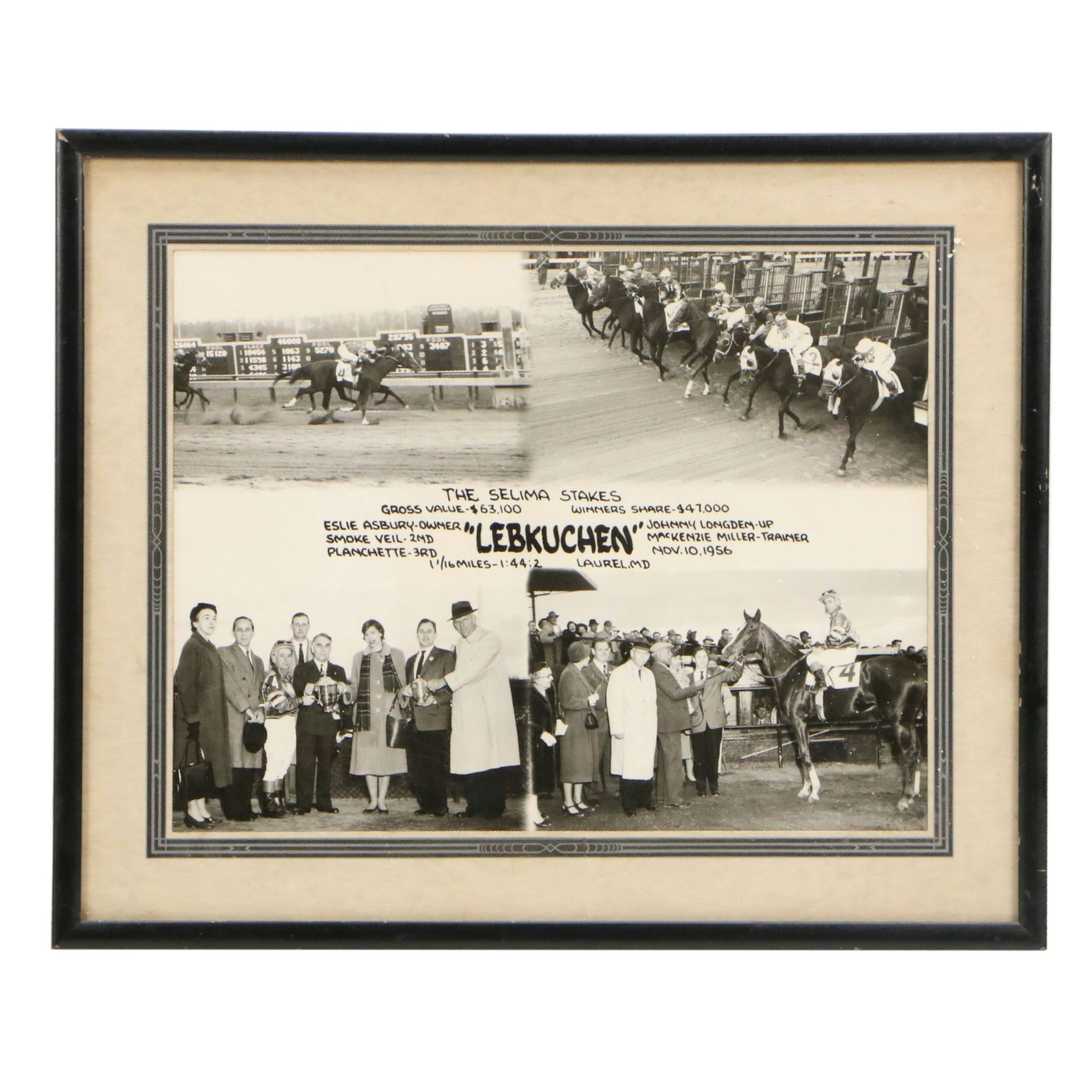 Laurel Park Selima Stakes Winner Lebkuchen Photo Finish Collage, 1956