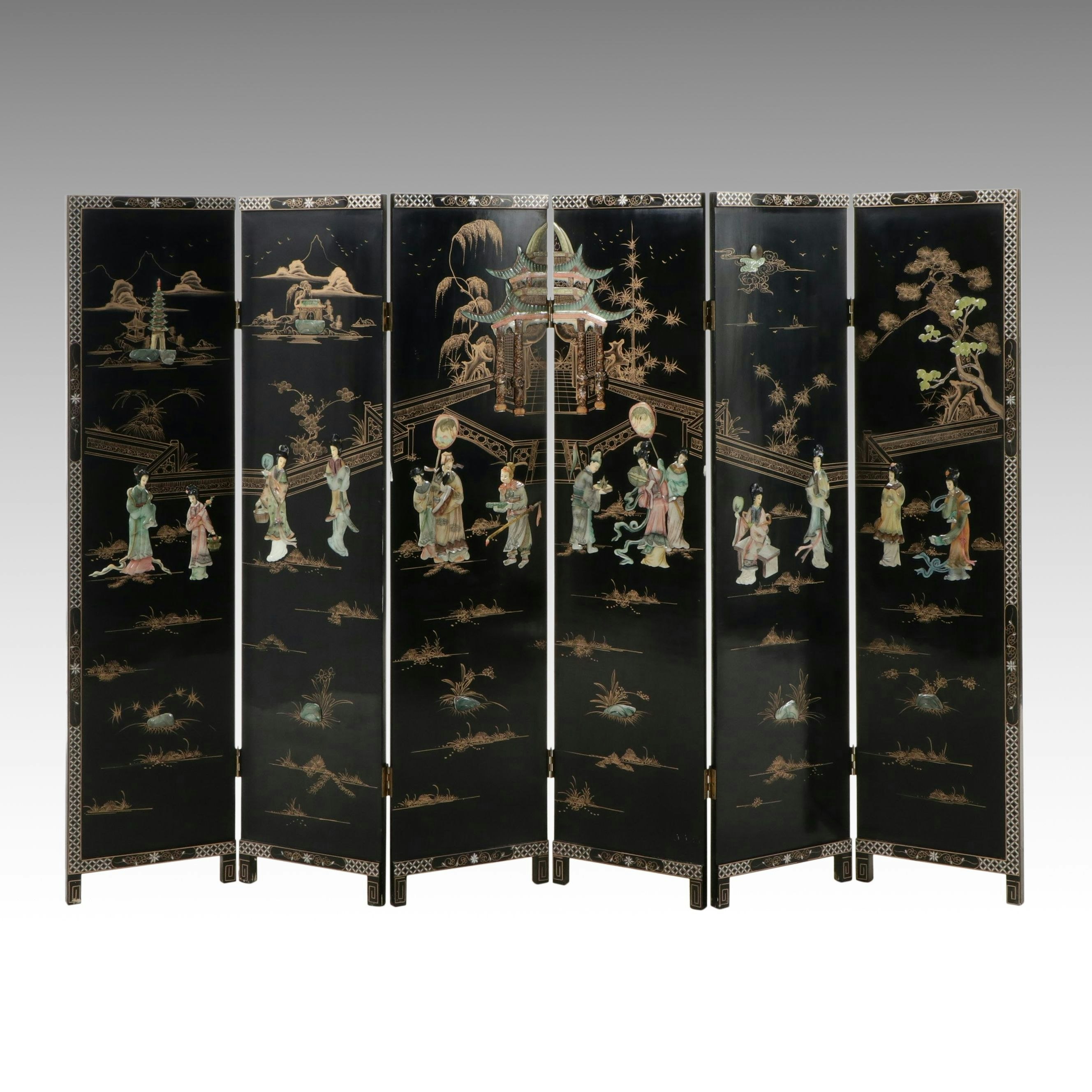 Chinese Lacquered Wood Six-Panel Screen