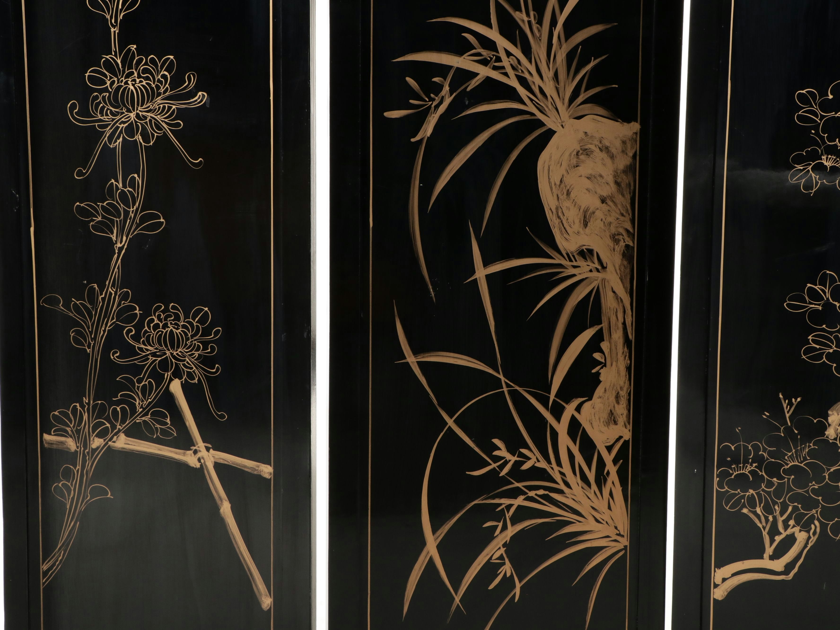 Chinese Lacquered Wood Six-Panel Screen