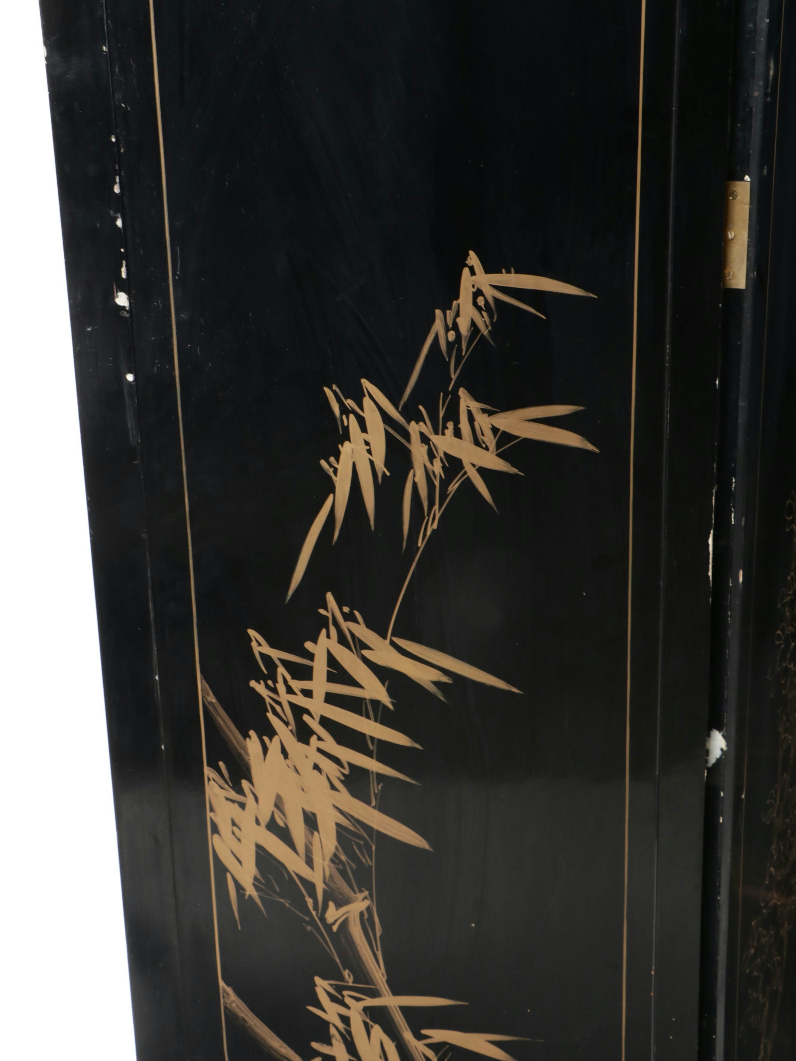 Chinese Lacquered Wood Six-Panel Screen