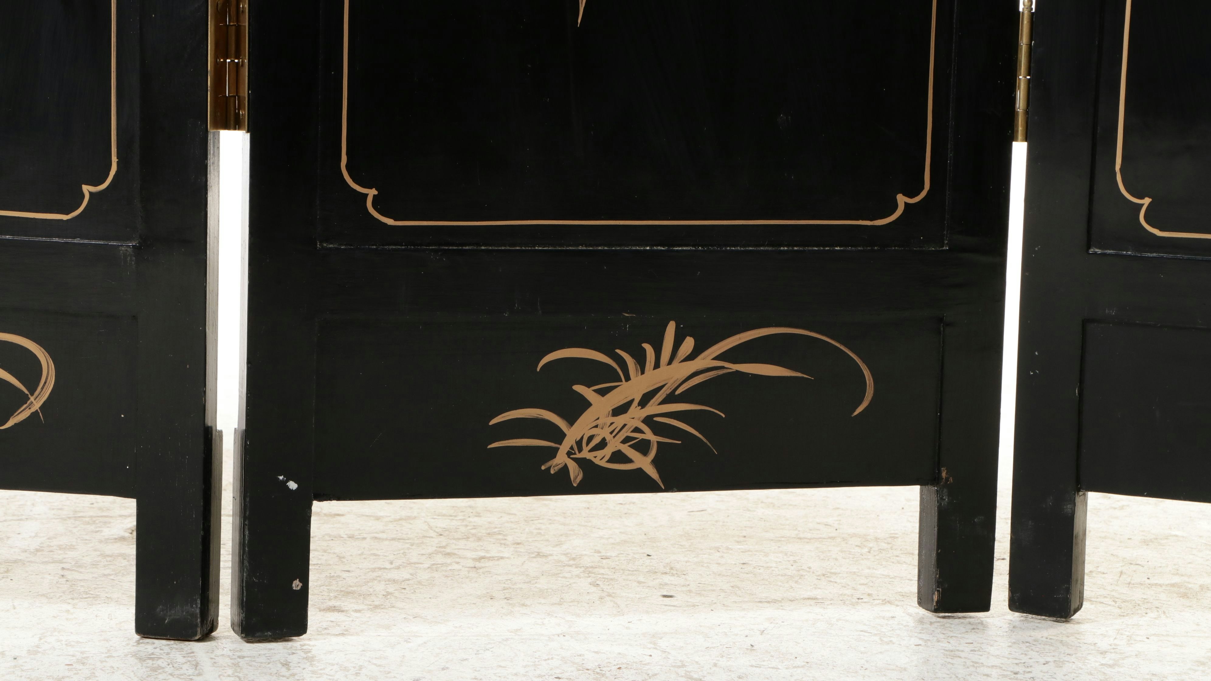 Chinese Lacquered Wood Six-Panel Screen