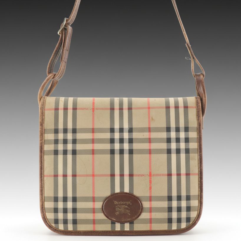 Burberrys Full Flap Saddle Bag Haymarket Check Canvas and Leather