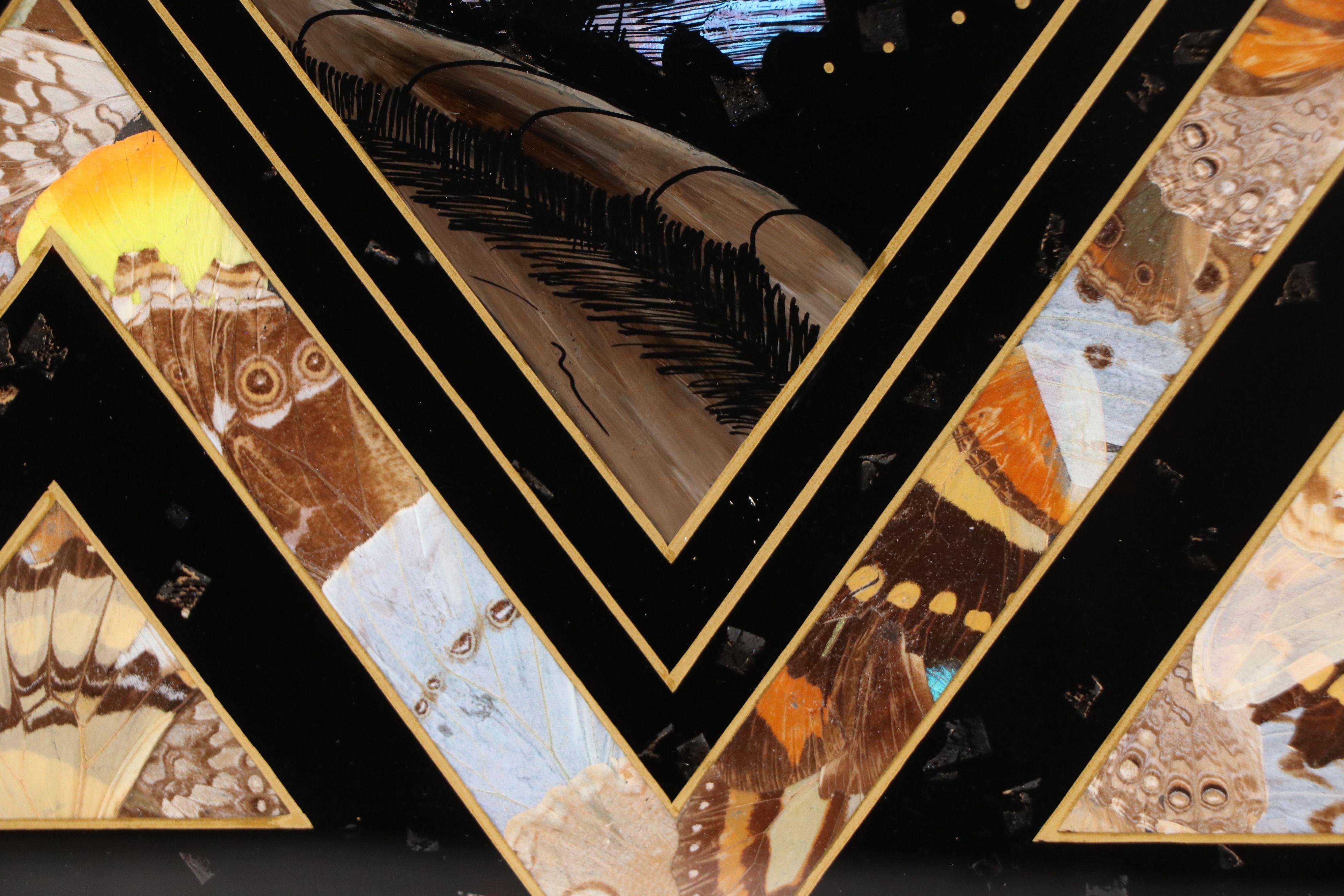 Brazilian Landscape Reverse Glass Painting with Butterfly Wings