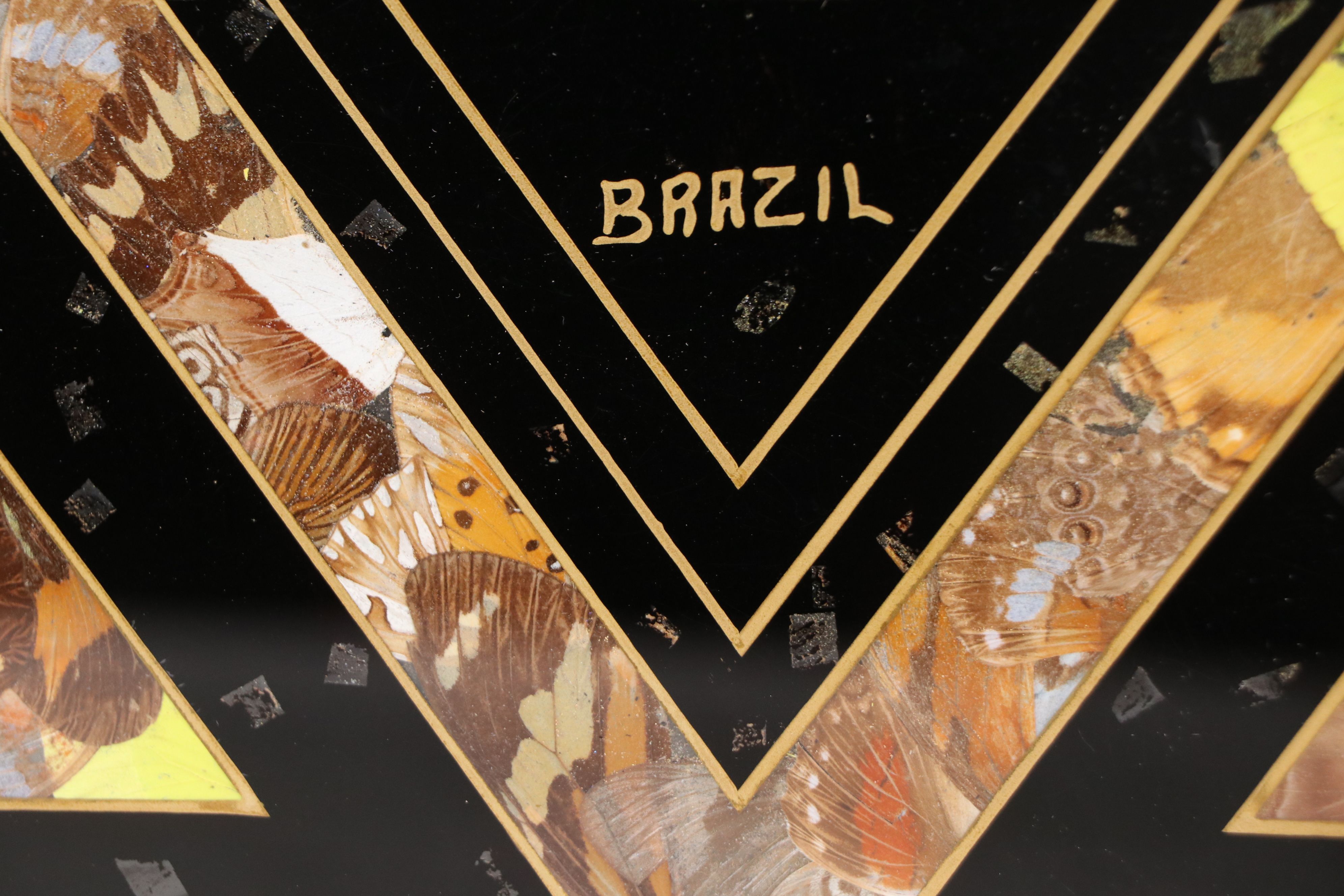 Brazilian Landscape Reverse Glass Painting with Butterfly Wings