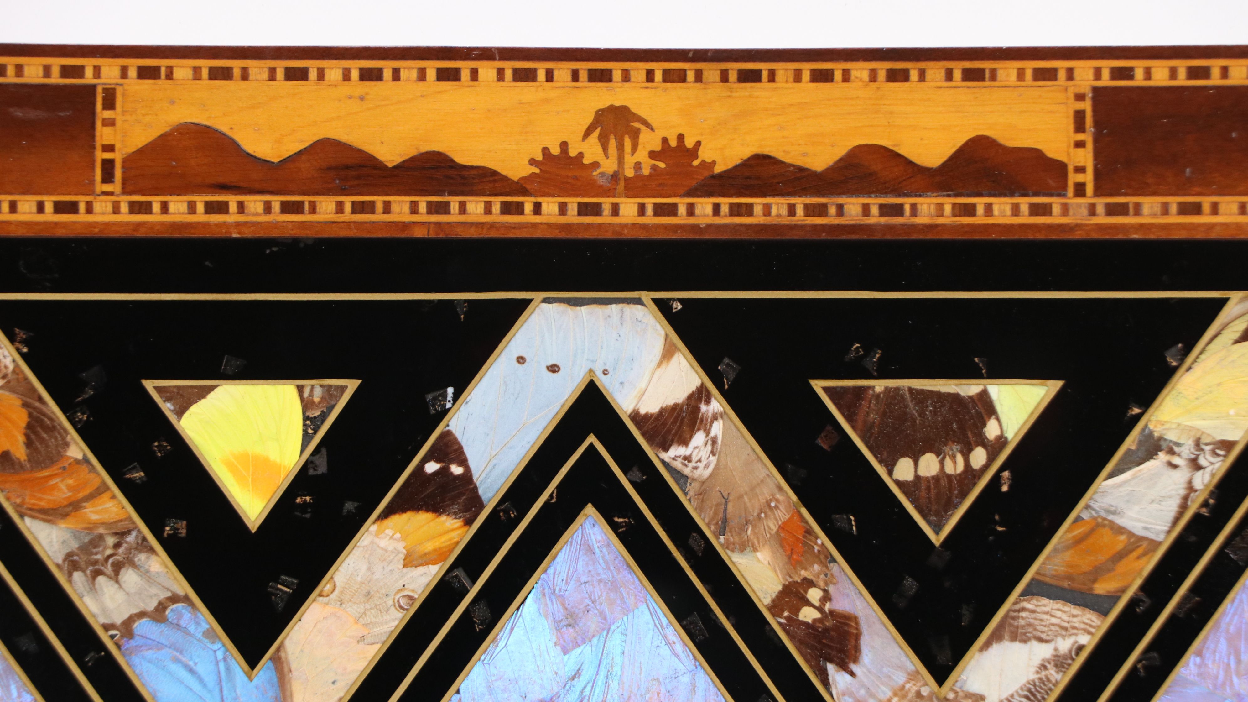 Brazilian Landscape Reverse Glass Painting with Butterfly Wings