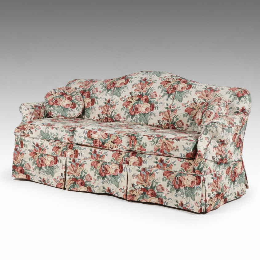 Chippendale Style Floral Slipcovered Camelback Sofa, 20th Century