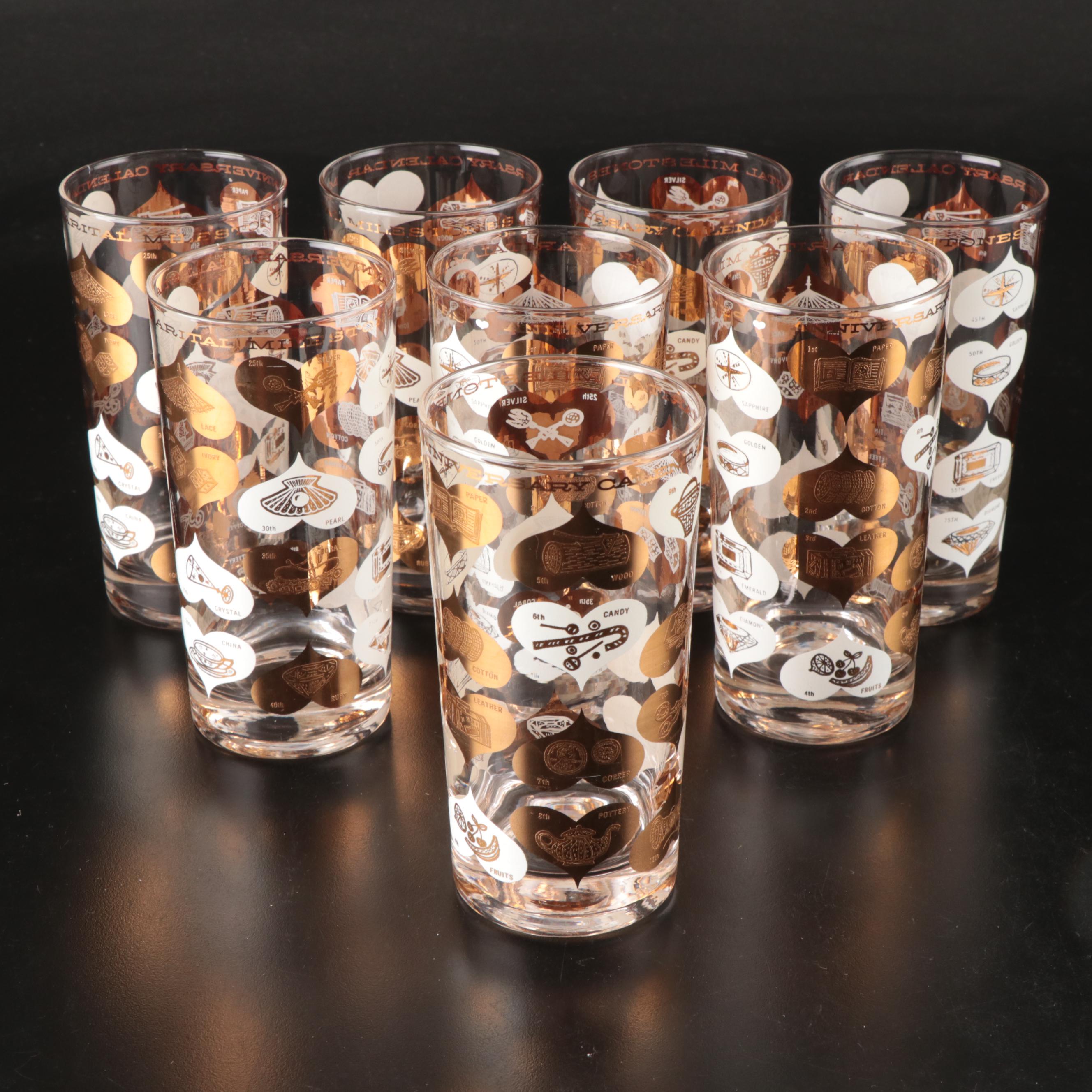 Vintage Anniversary Milestones Gilt Accented Tumblers with Caddy