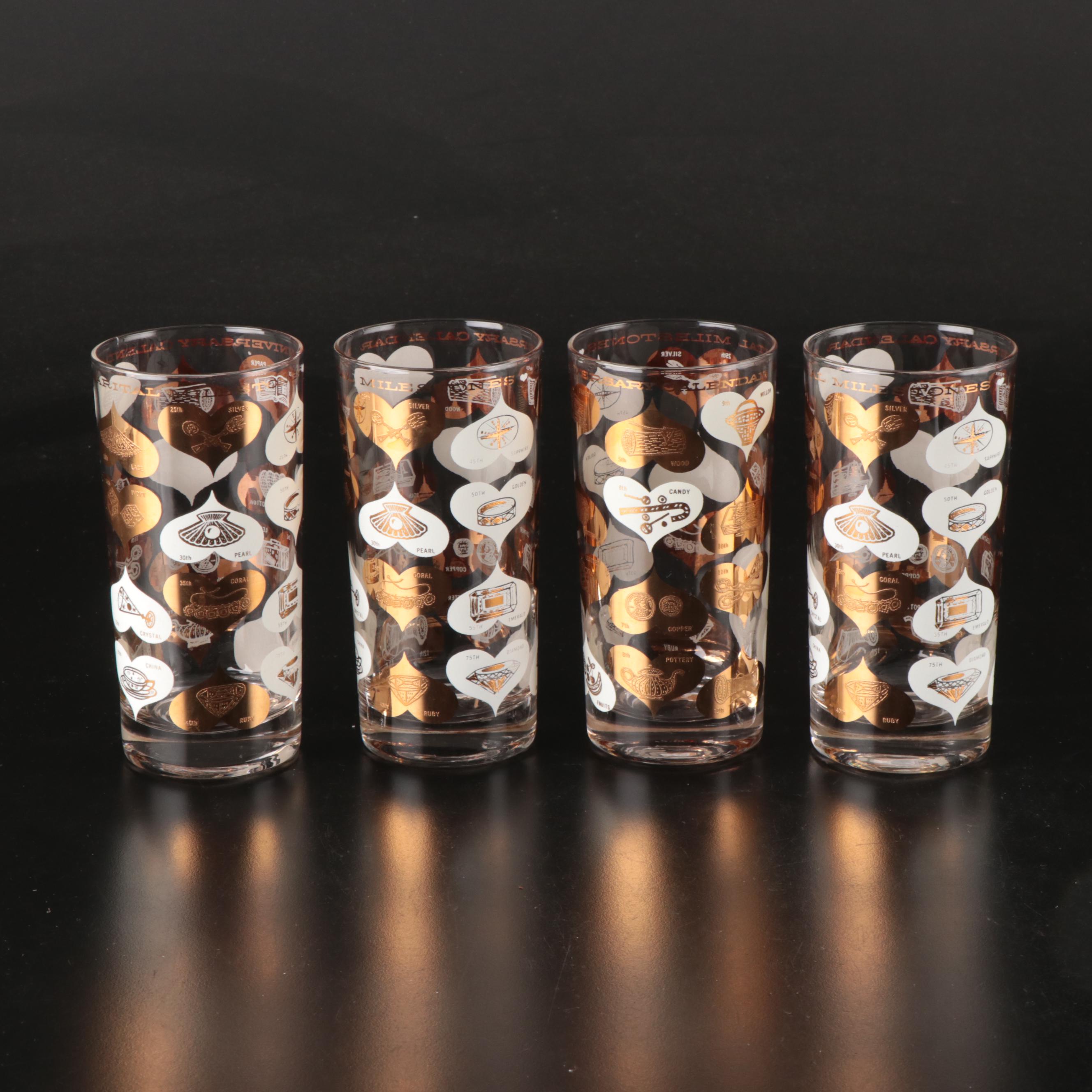 Vintage Anniversary Milestones Gilt Accented Tumblers with Caddy