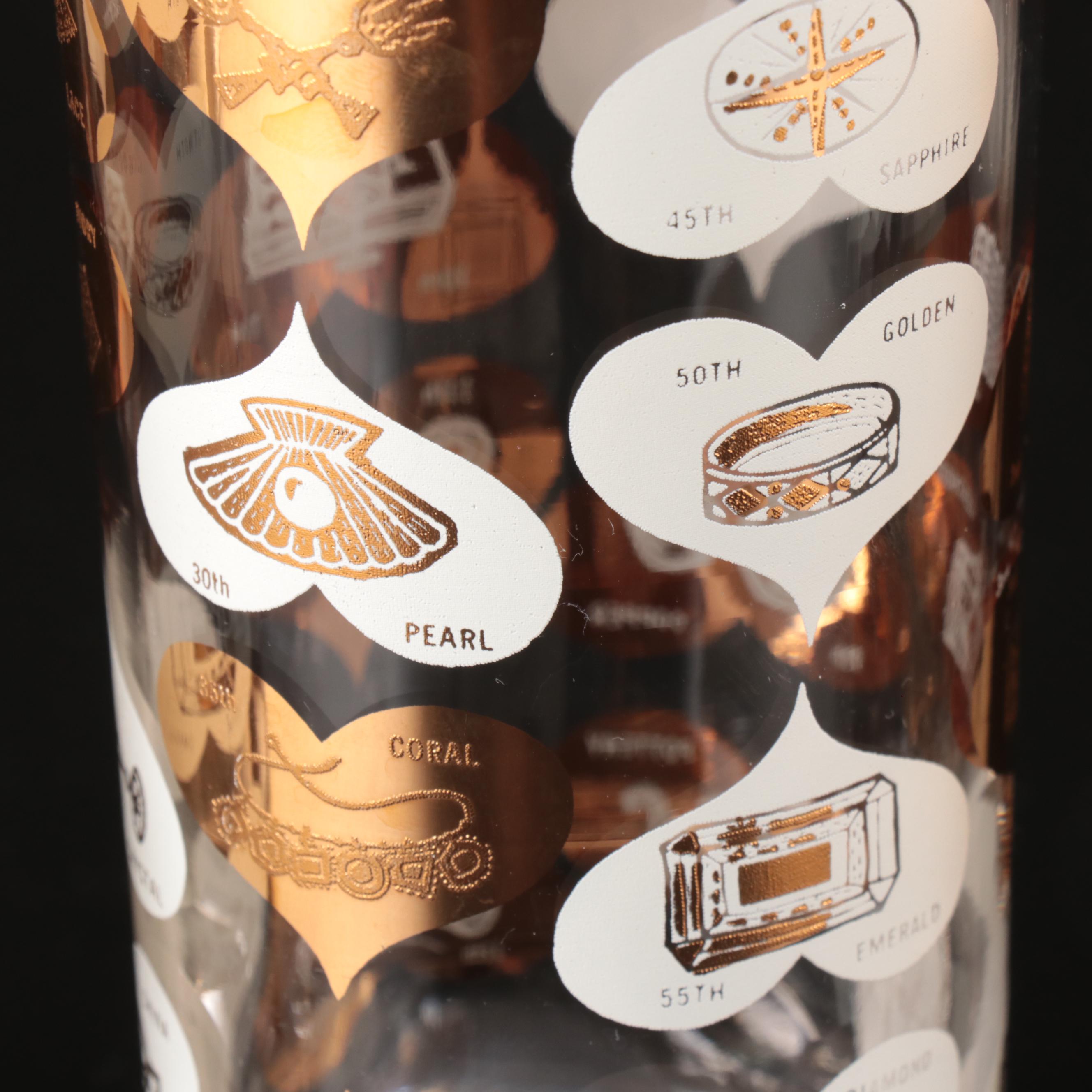 Vintage Anniversary Milestones Gilt Accented Tumblers with Caddy