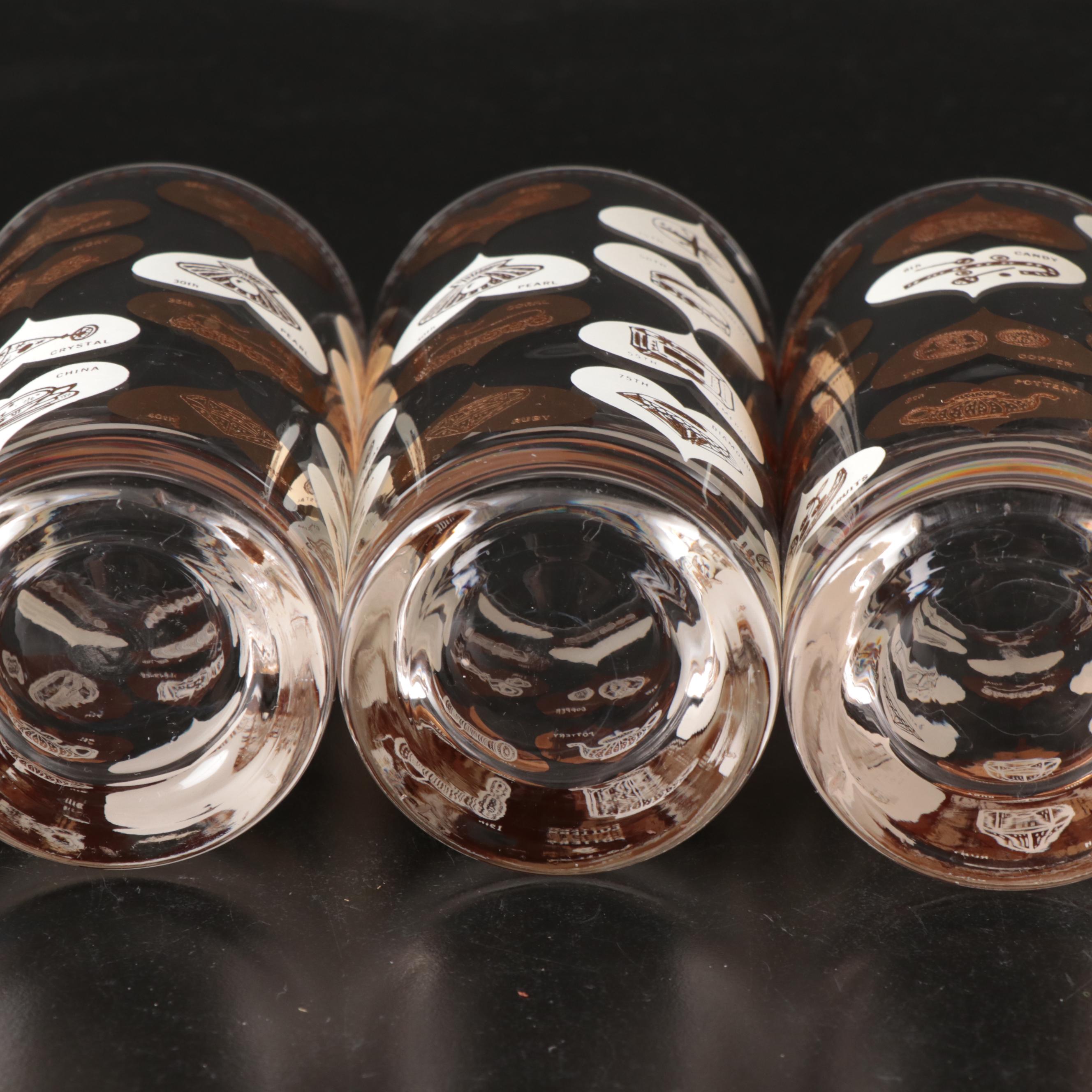 Vintage Anniversary Milestones Gilt Accented Tumblers with Caddy