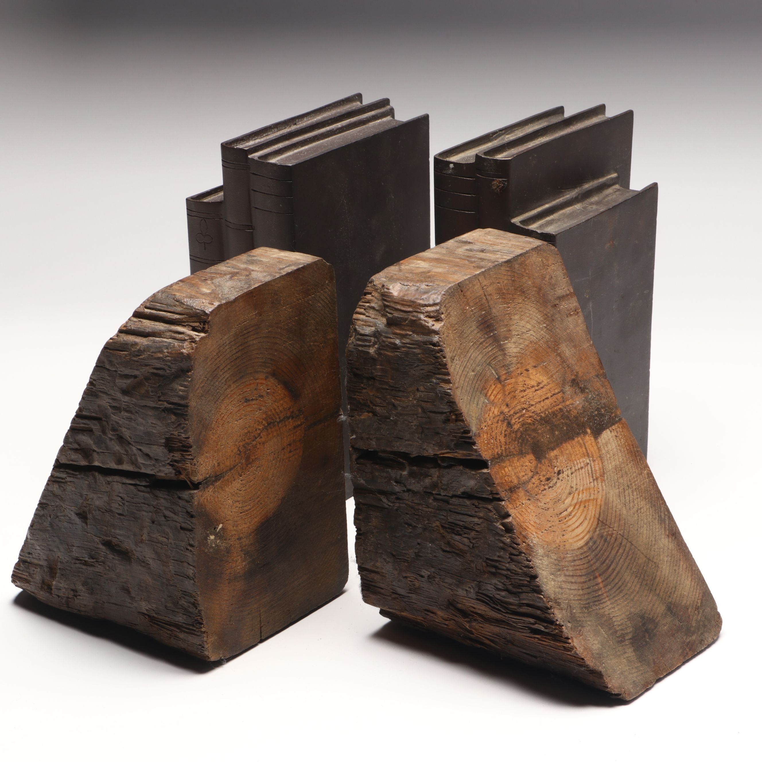 Indian Carved Wood and Metal Bookends