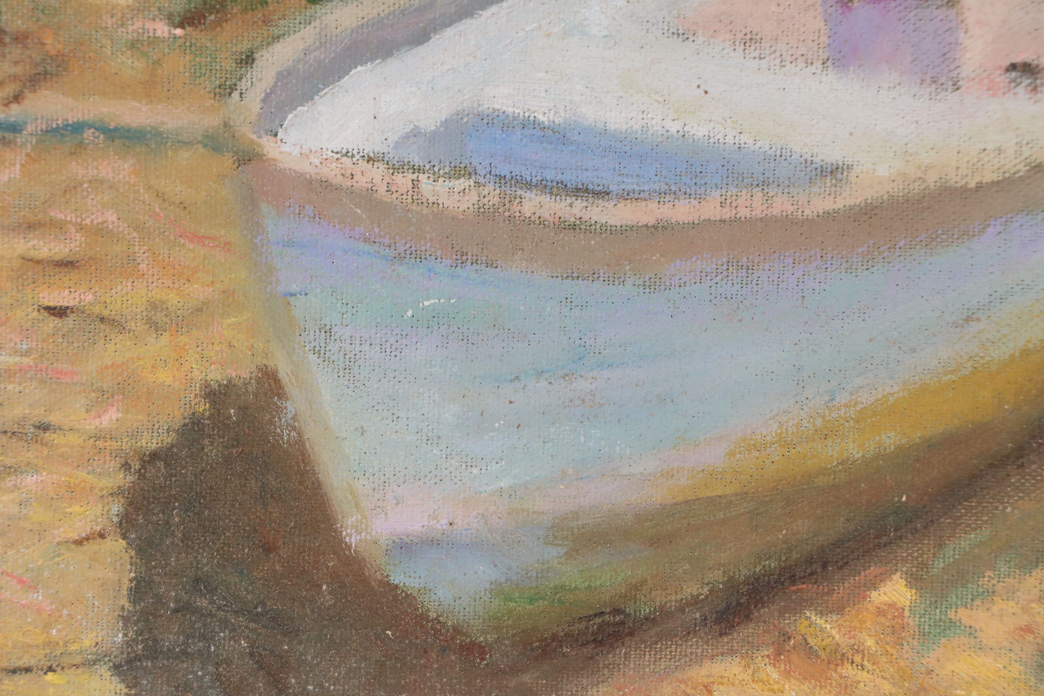 Richard Stalter Oil Painting of Banked Dinghy