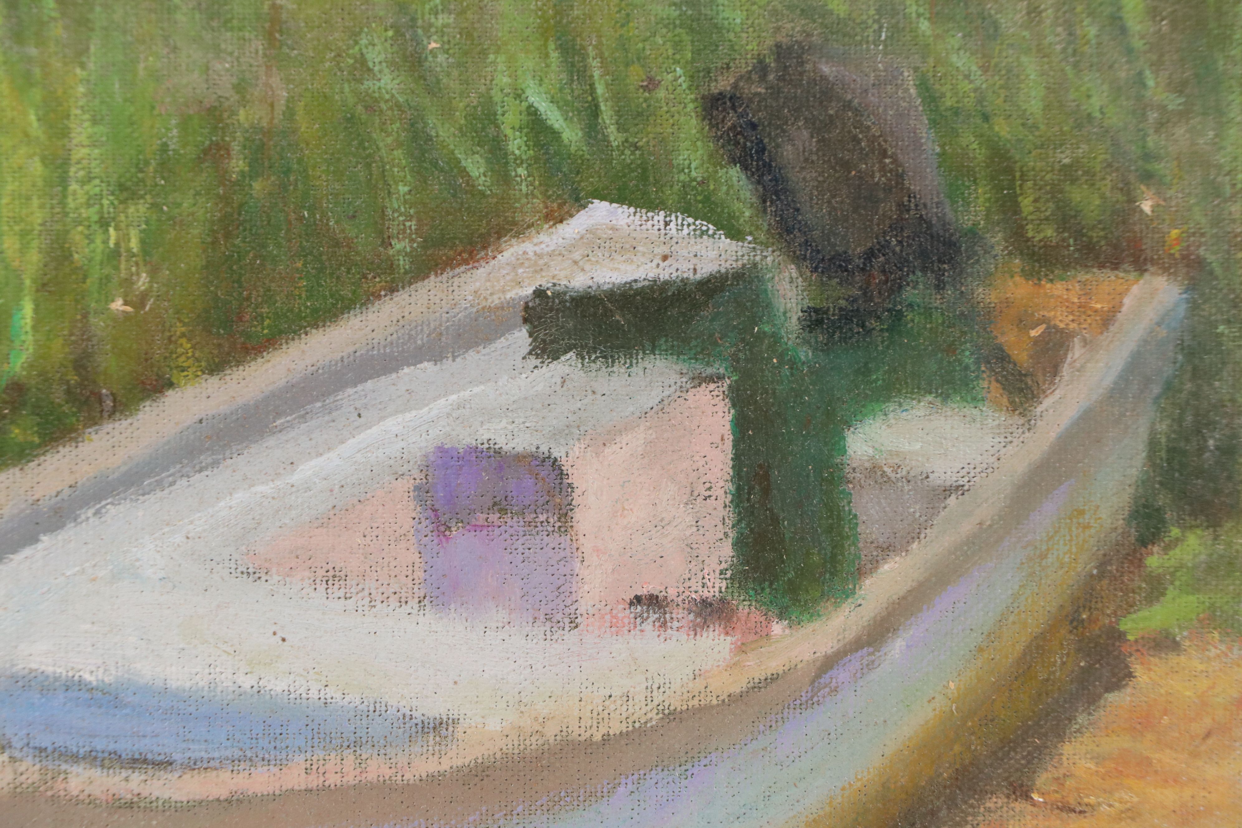 Richard Stalter Oil Painting of Banked Dinghy