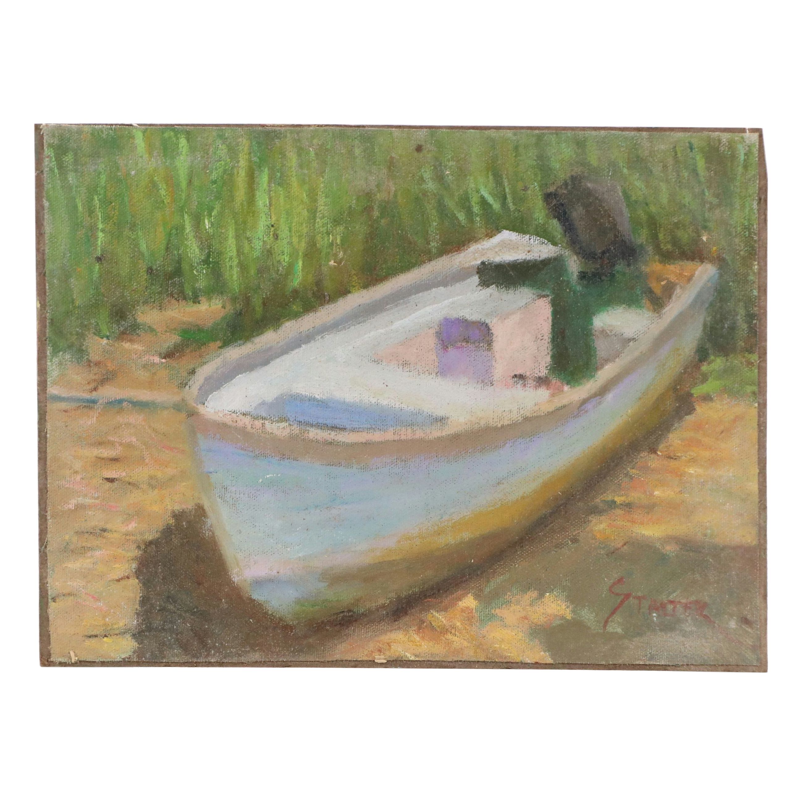 Richard Stalter Oil Painting of Banked Dinghy