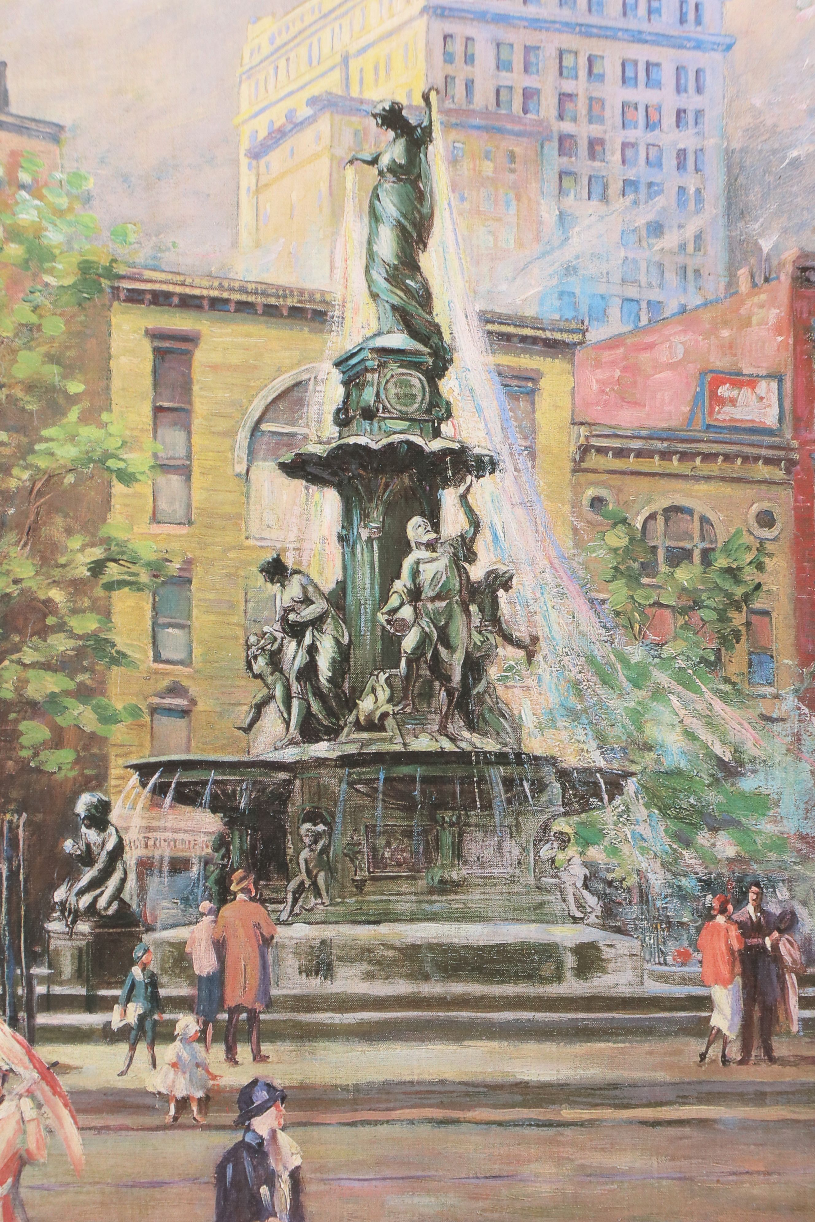 Leon Lippert Offset Lithograph "Fountain Square 1929," 2015