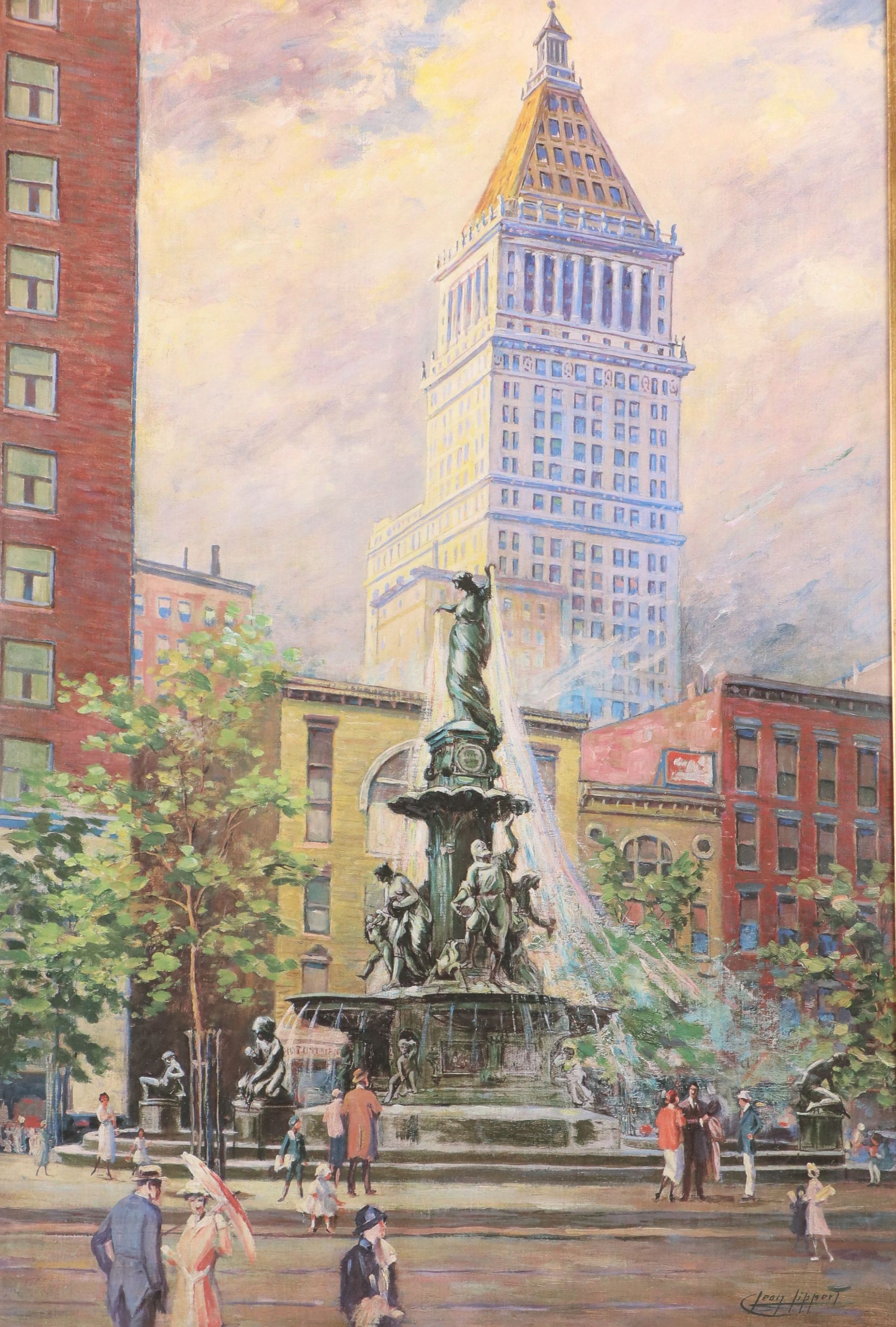 Leon Lippert Offset Lithograph "Fountain Square 1929," 2015