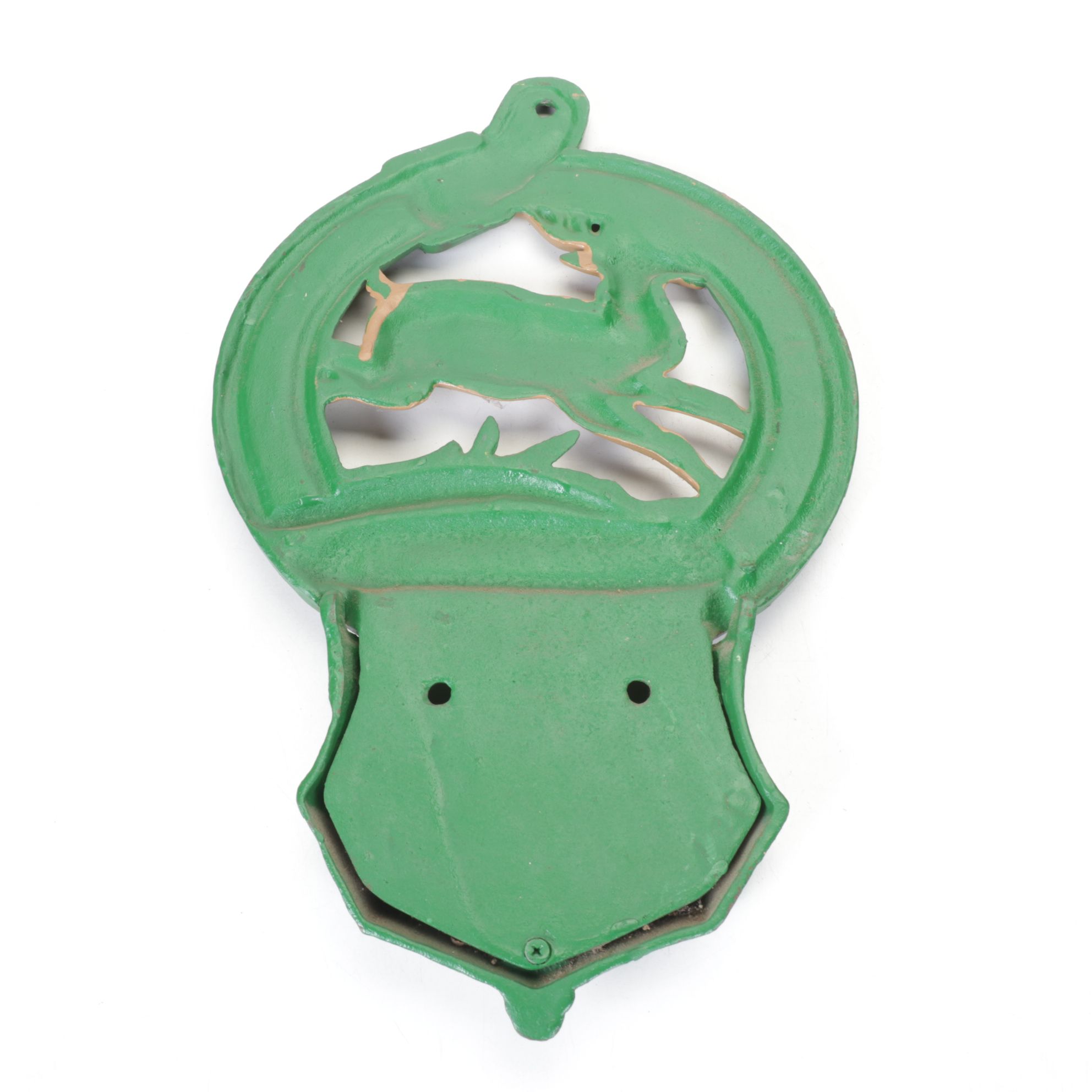 John Deere Cast Iron Wall-Mounted Letter Holder and Toy Tractor