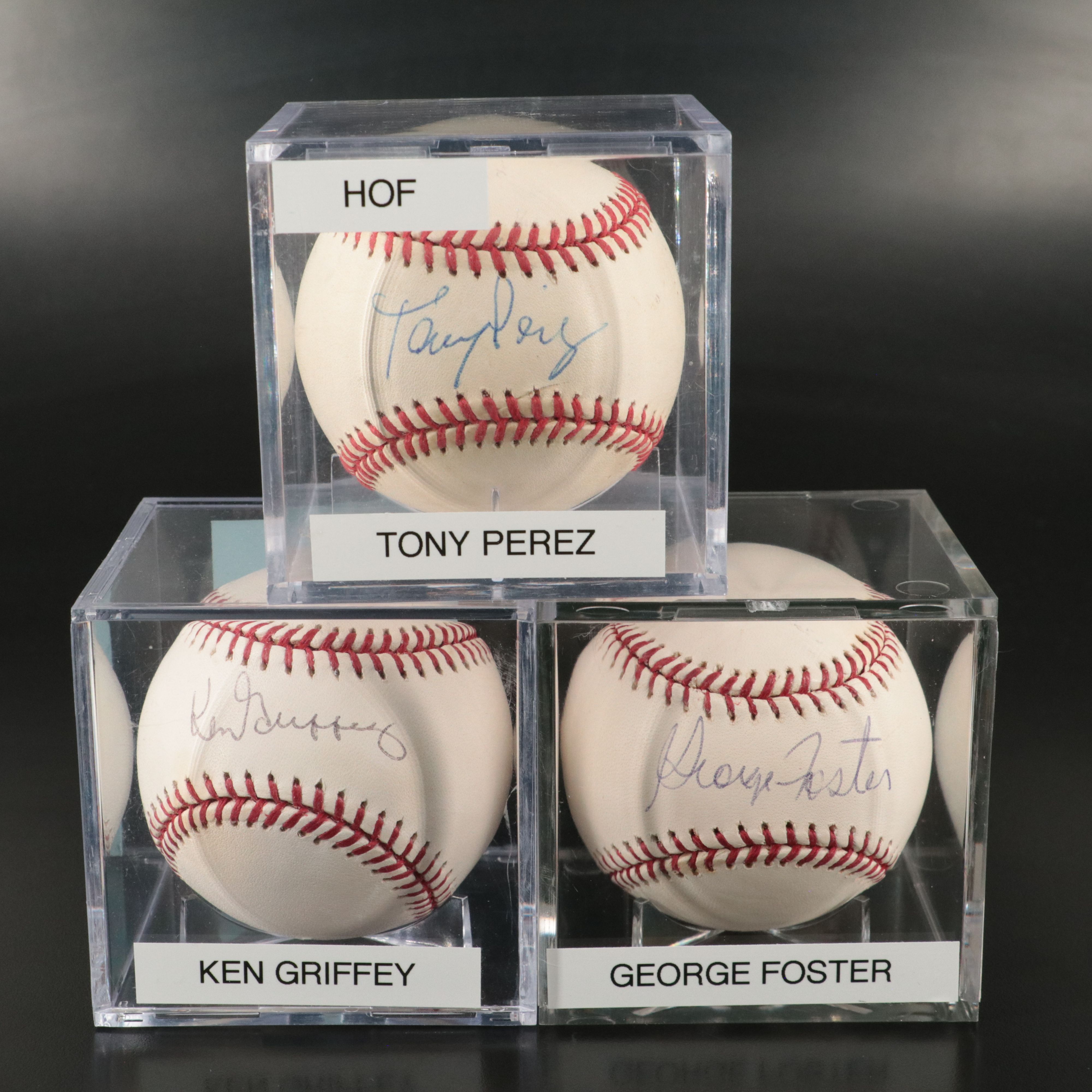 Tony Perez, Ken Griffey Sr., & George Foster Signed Rawlings Official Baseballs