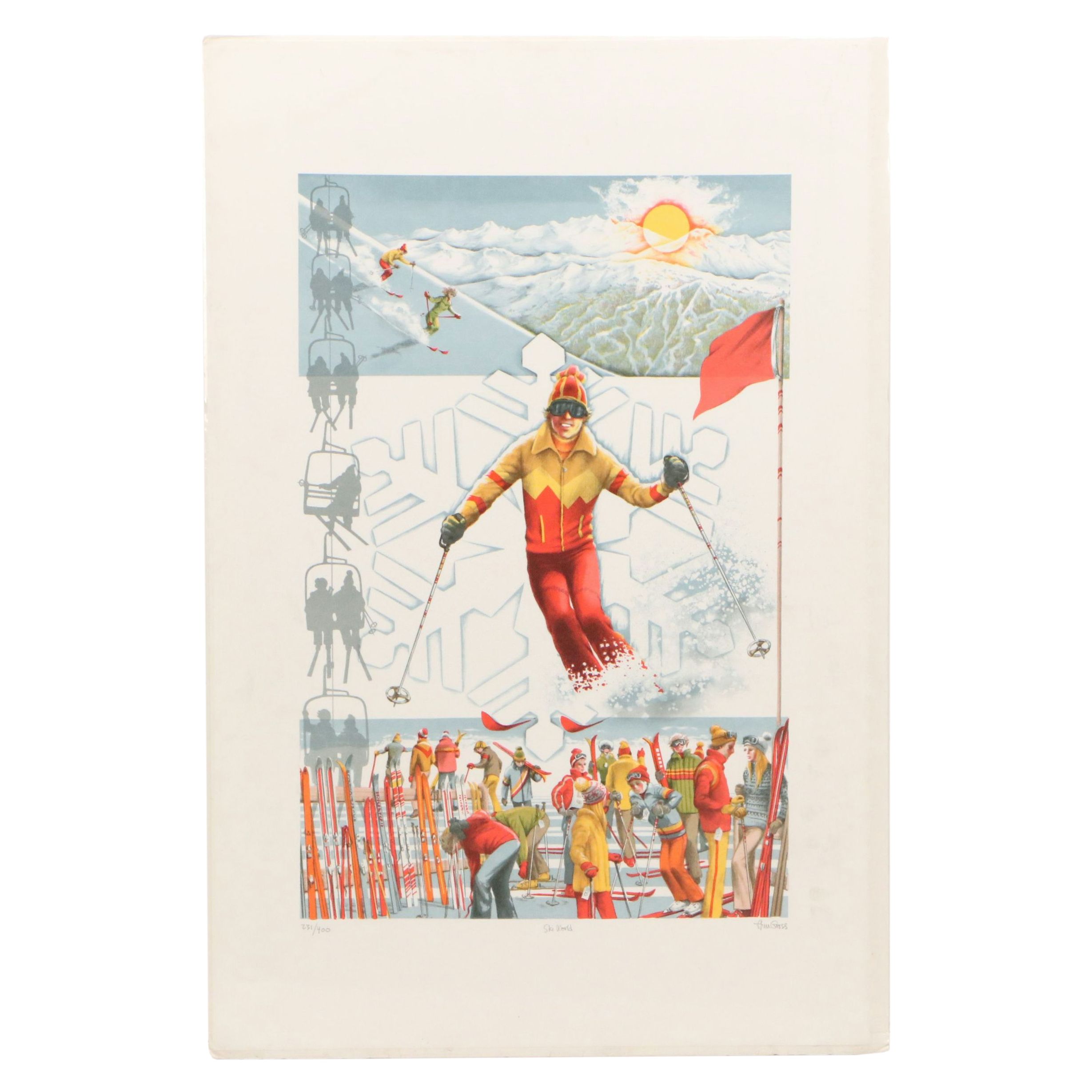 Ann Gross Lithograph "Ski World"