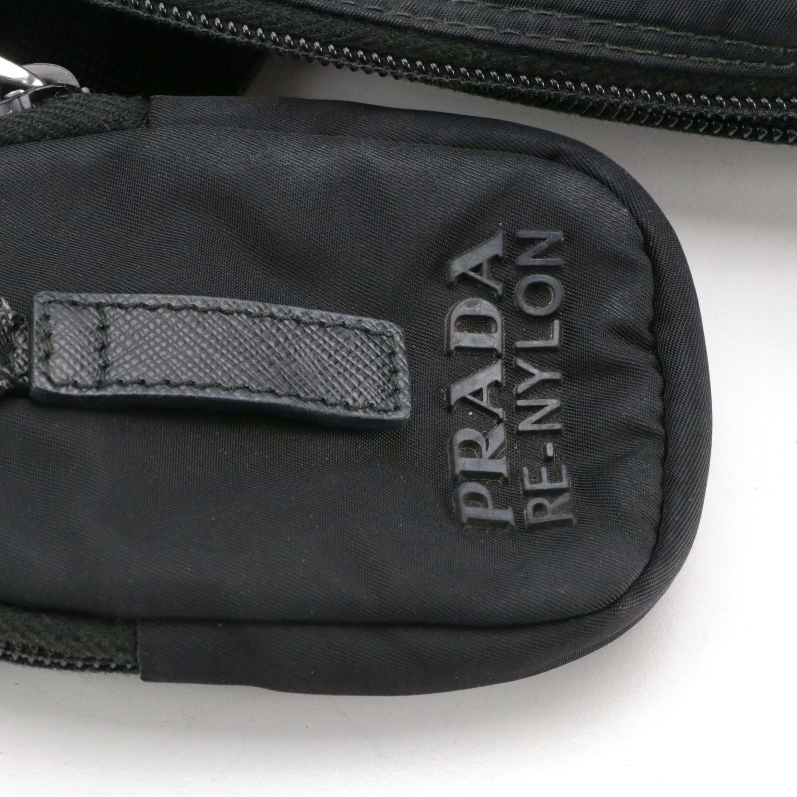 Prada Shoulder Bag and Detachable Zip Pouch Black Re-Nylon and Saffiano Leather
