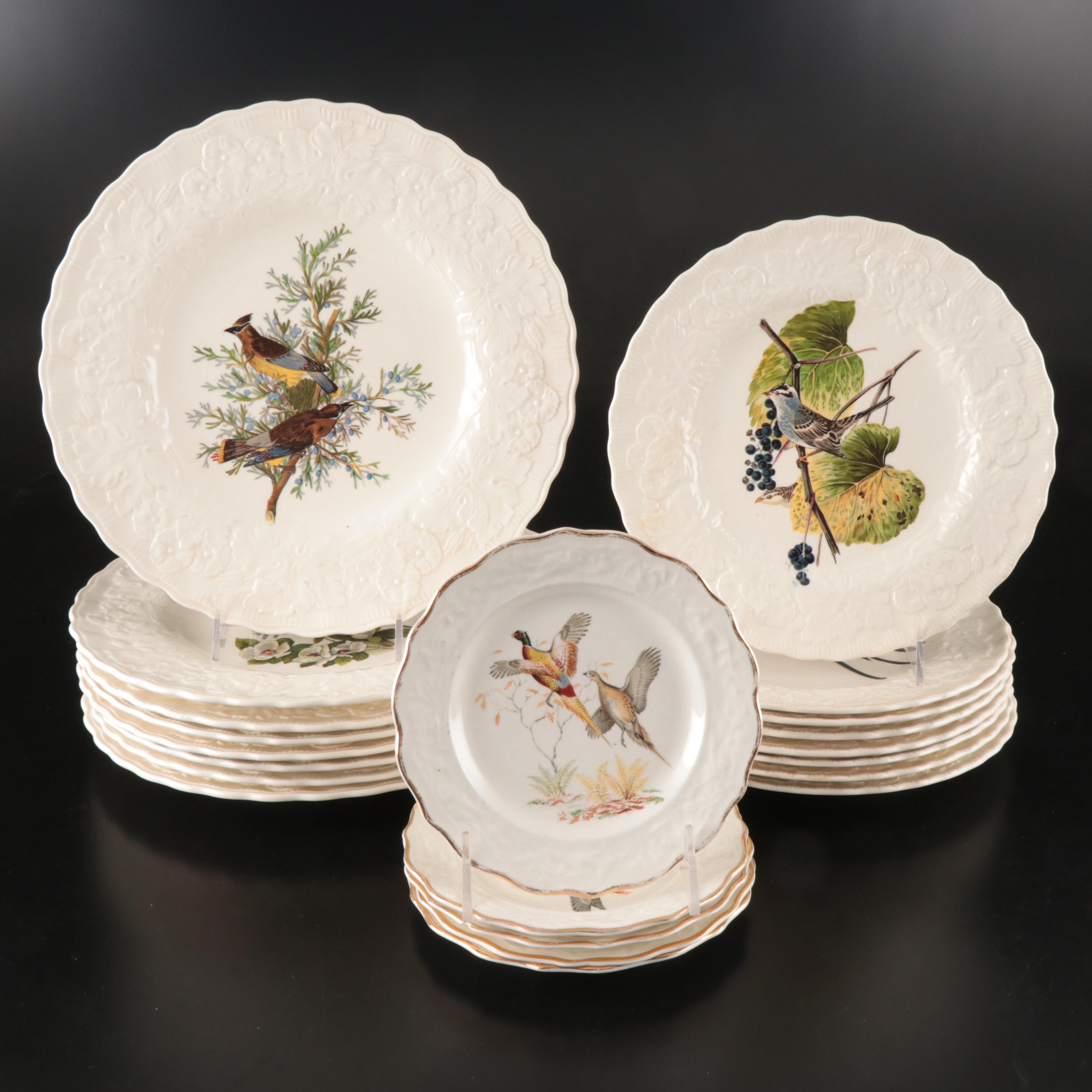Alfred Meakin "Birds of America" Floral Embossed Rim Plates, Mid-20th Century