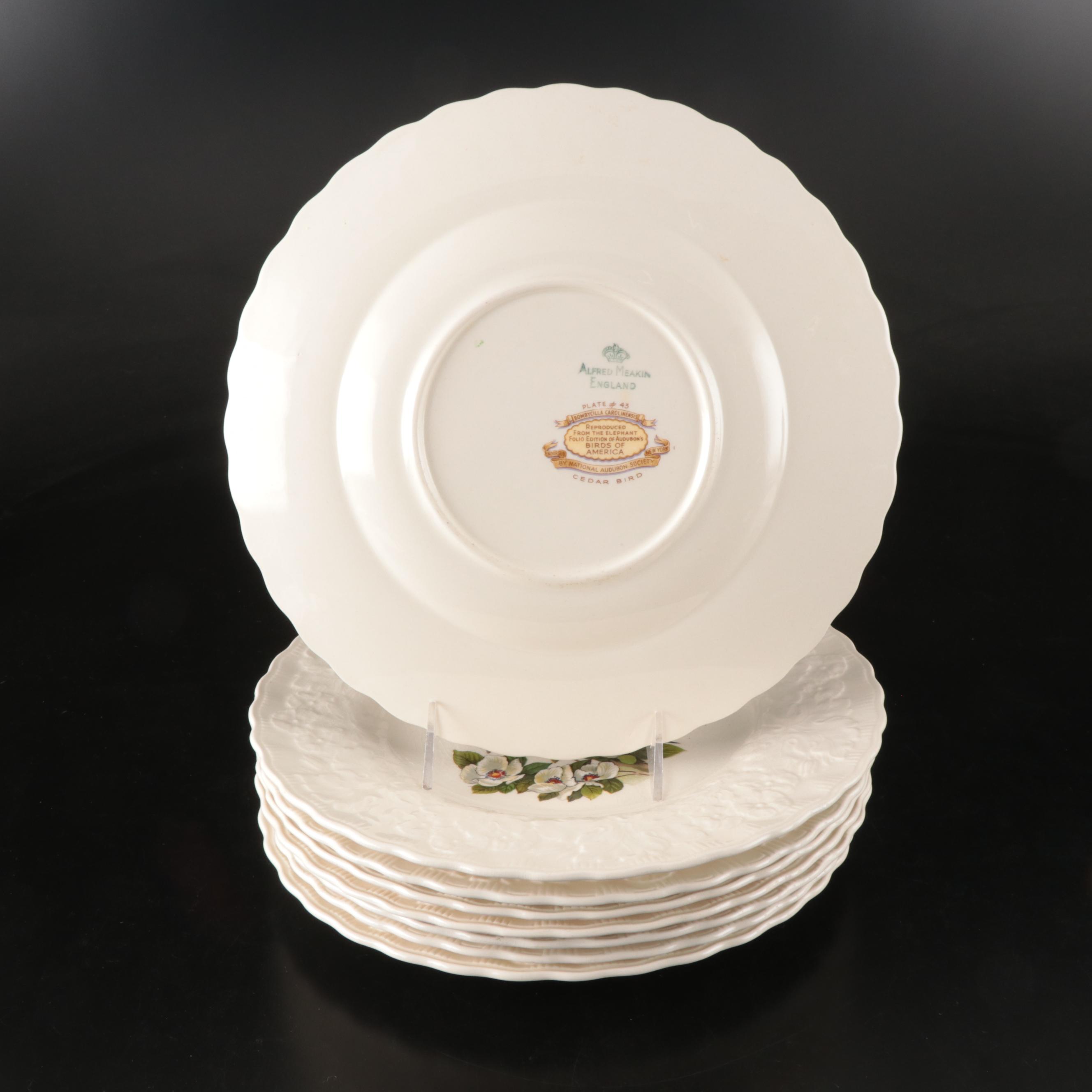 Alfred Meakin "Birds of America" Floral Embossed Rim Plates, Mid-20th Century