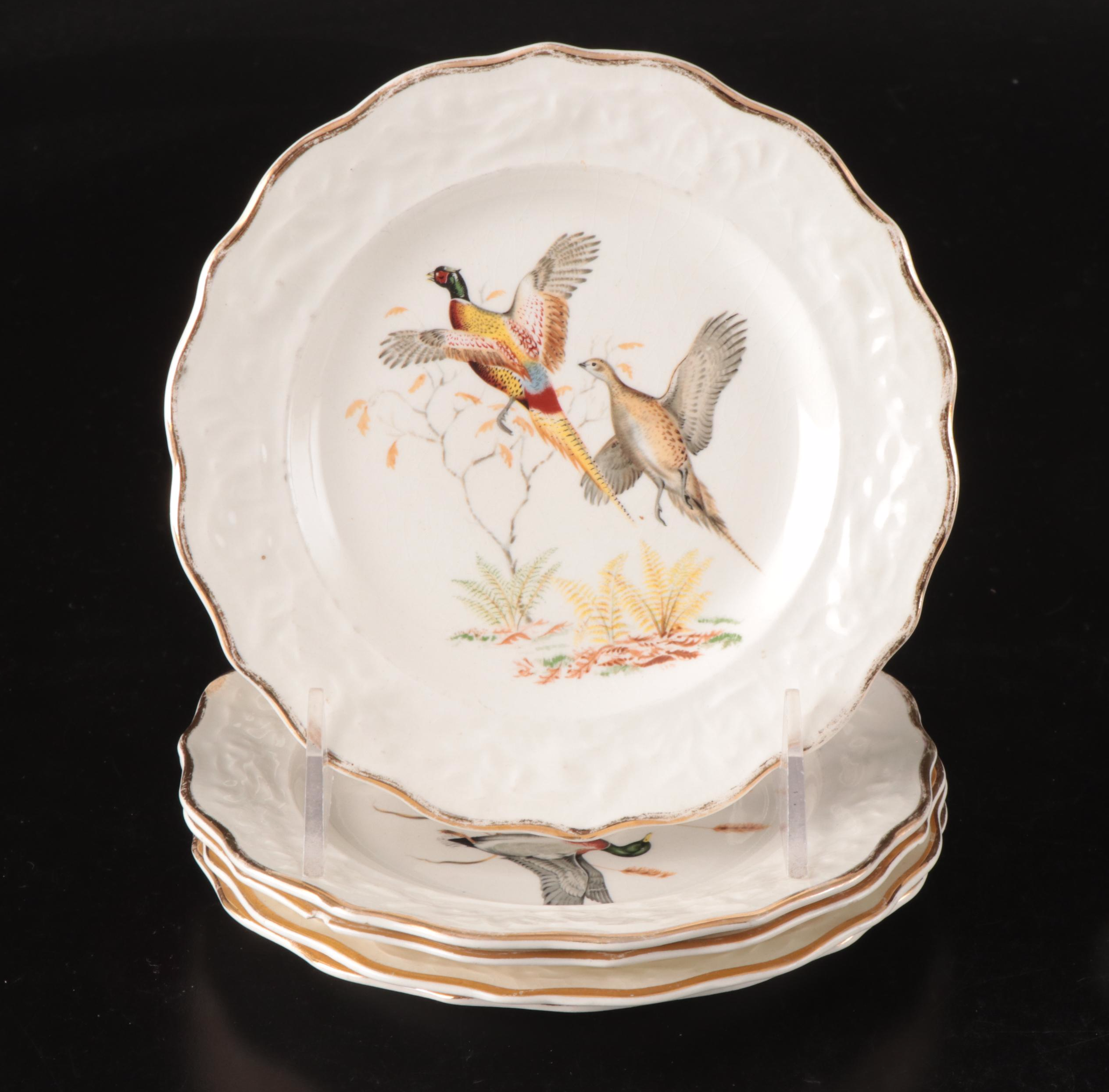 Alfred Meakin "Birds of America" Floral Embossed Rim Plates, Mid-20th Century
