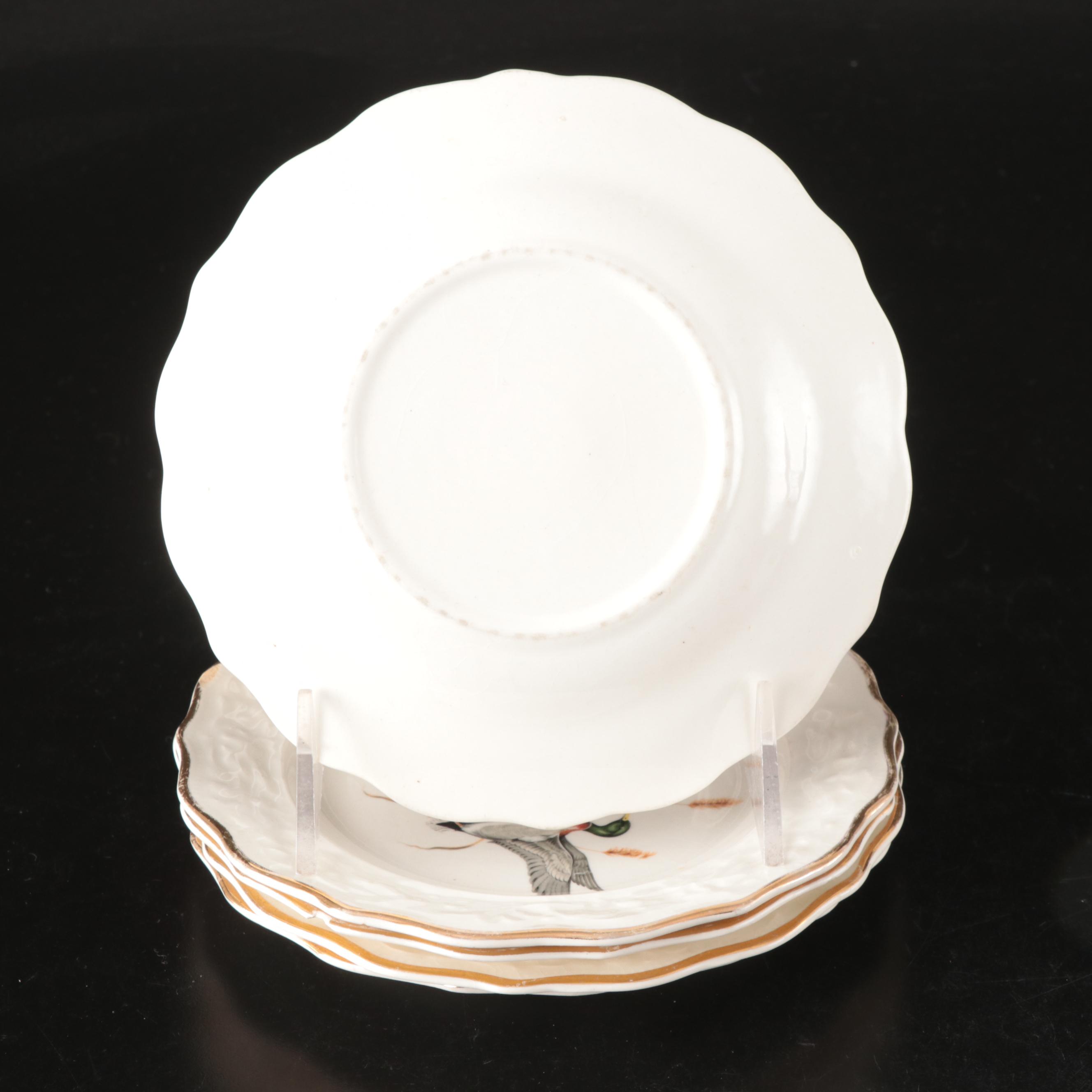 Alfred Meakin "Birds of America" Floral Embossed Rim Plates, Mid-20th Century