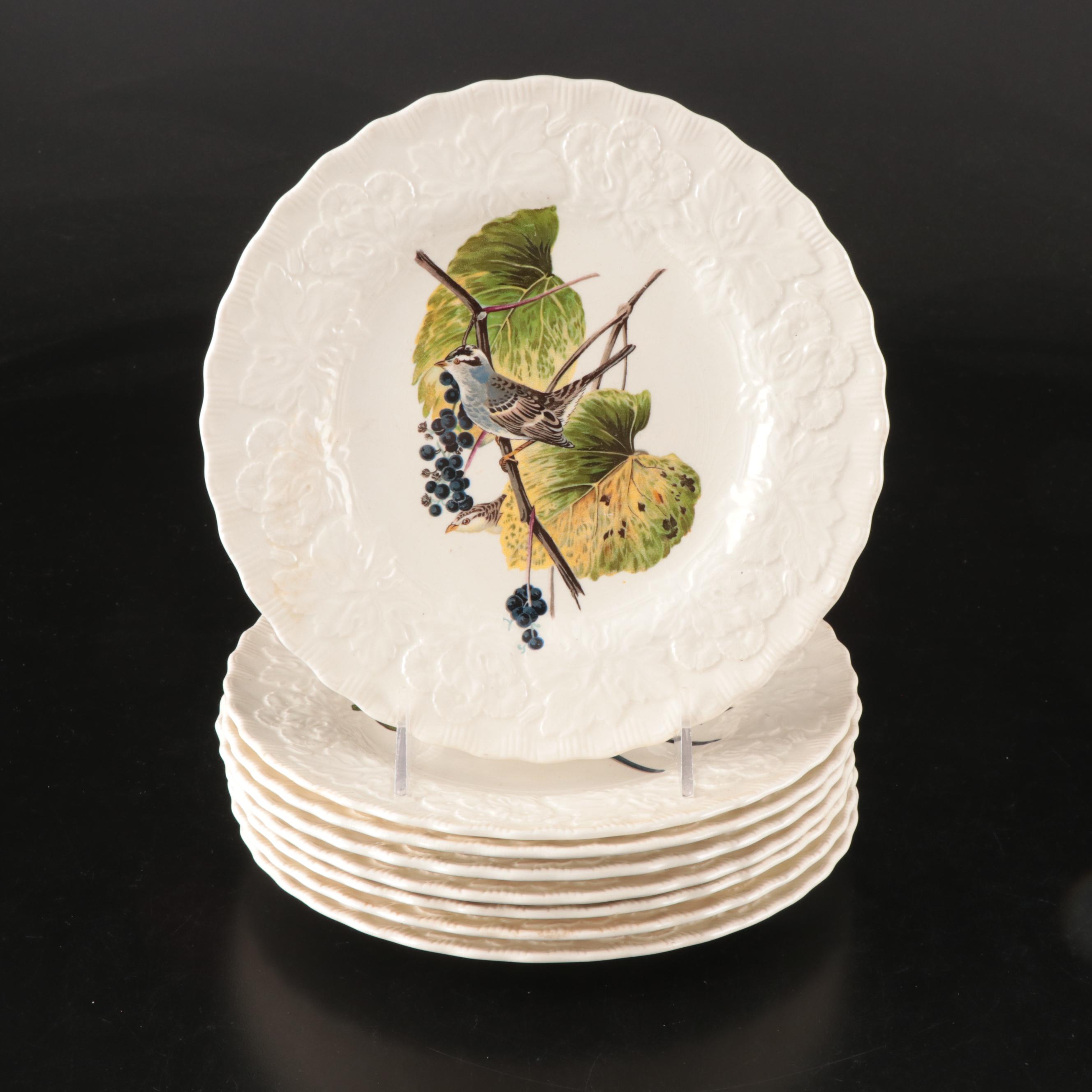 Alfred Meakin "Birds of America" Floral Embossed Rim Plates, Mid-20th Century