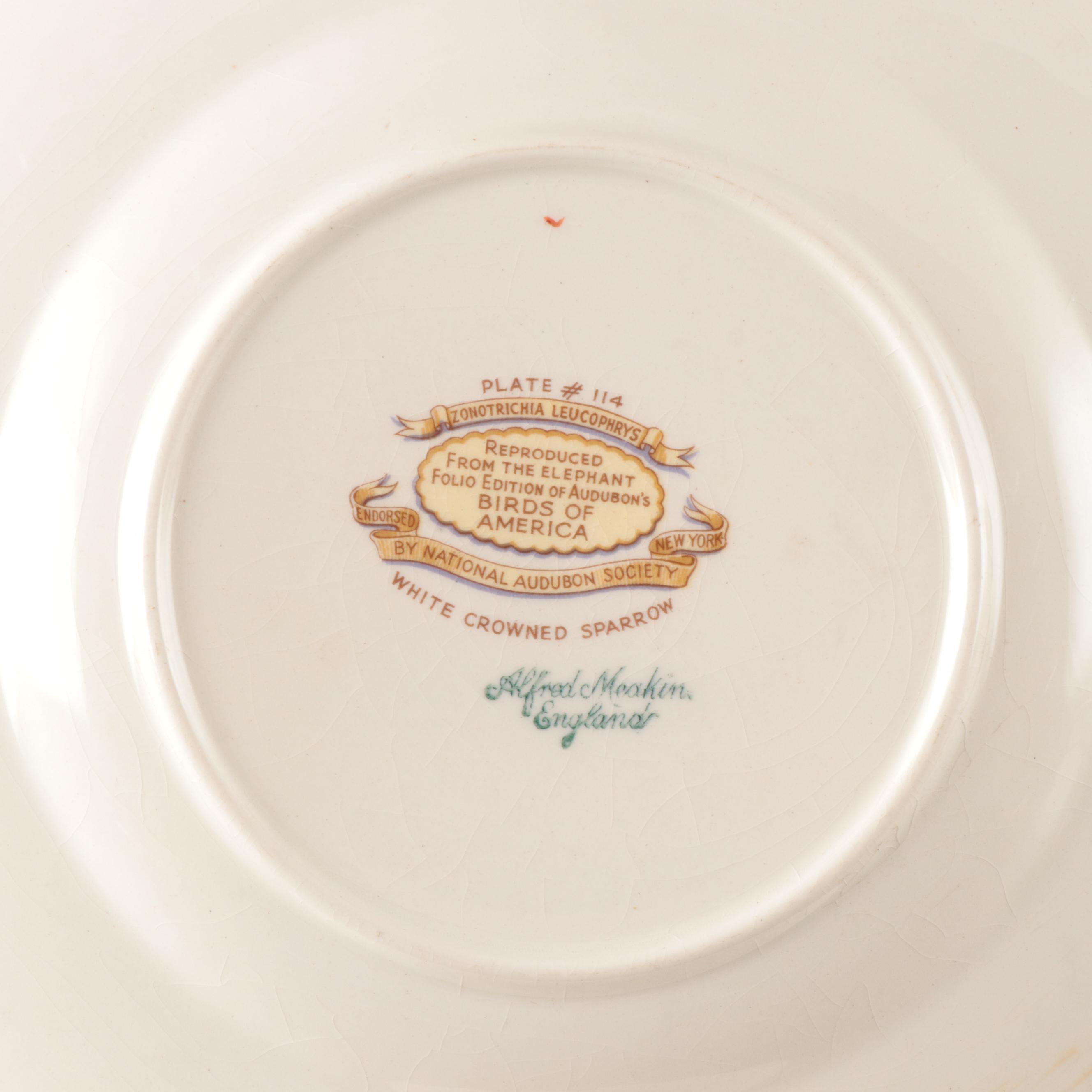 Alfred Meakin "Birds of America" Floral Embossed Rim Plates, Mid-20th Century